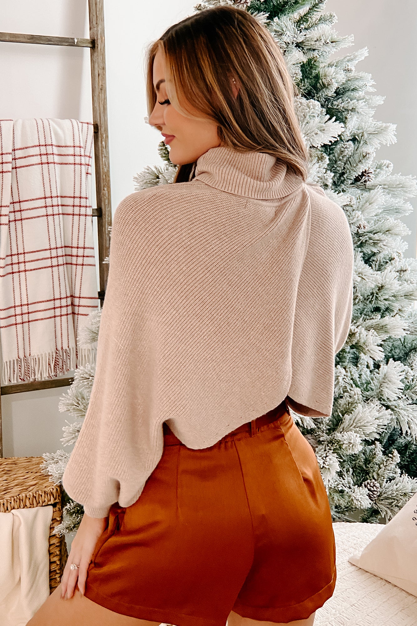 Alesha Cropped Turtleneck Sweater (Beige)-The Formal Wear