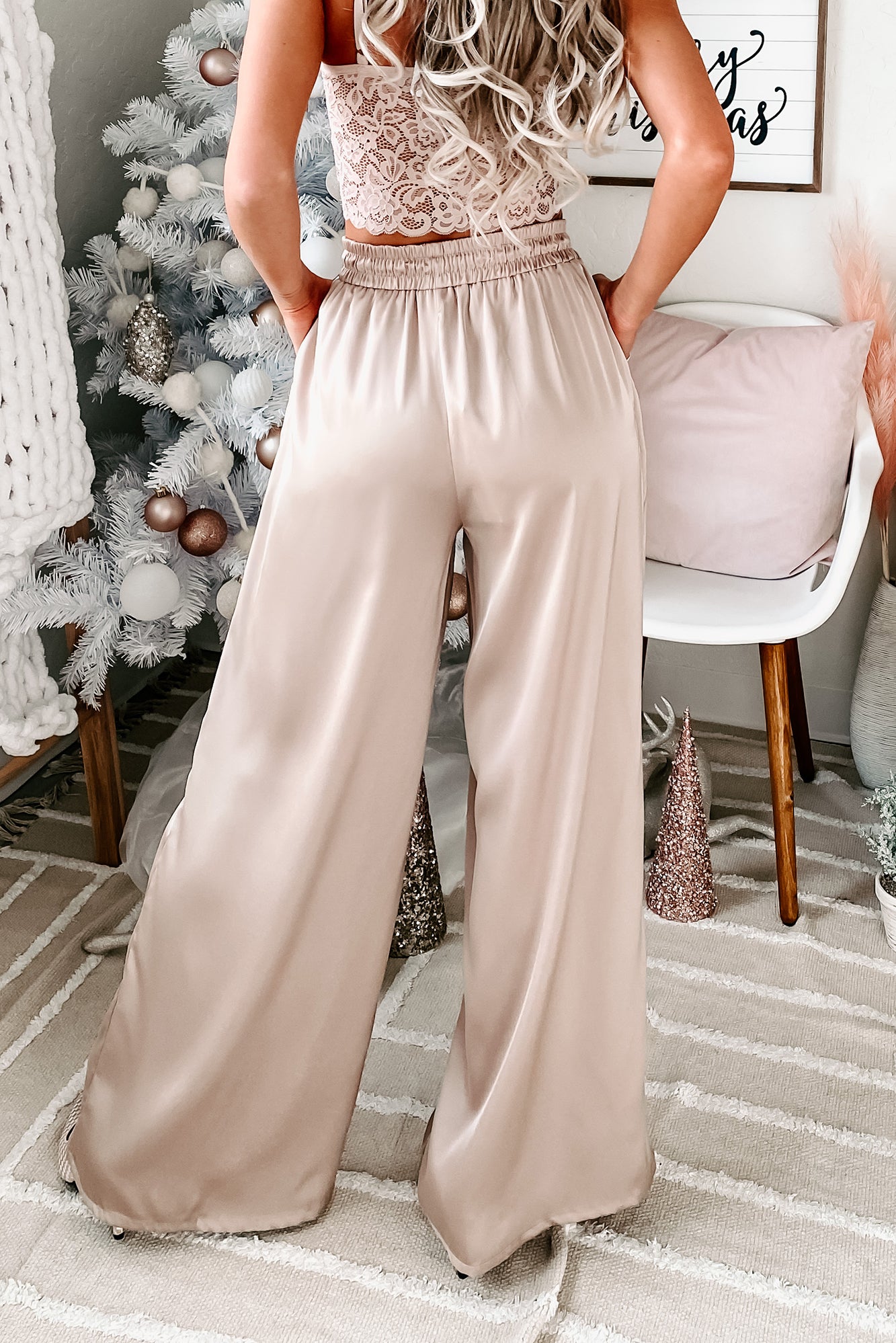 Eisele Wide Leg Satin Pants (Light Taupe)-The Formal Wear