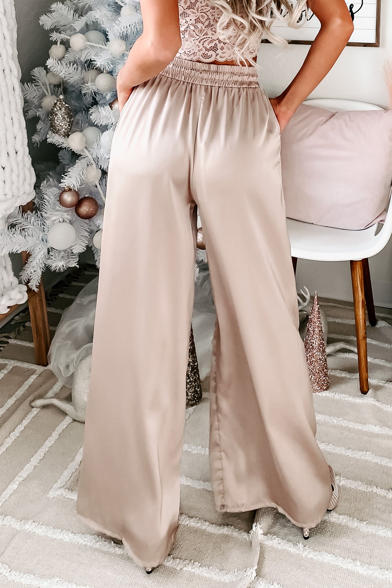 Eisele Wide Leg Satin Pants (Light Taupe)-The Formal Wear