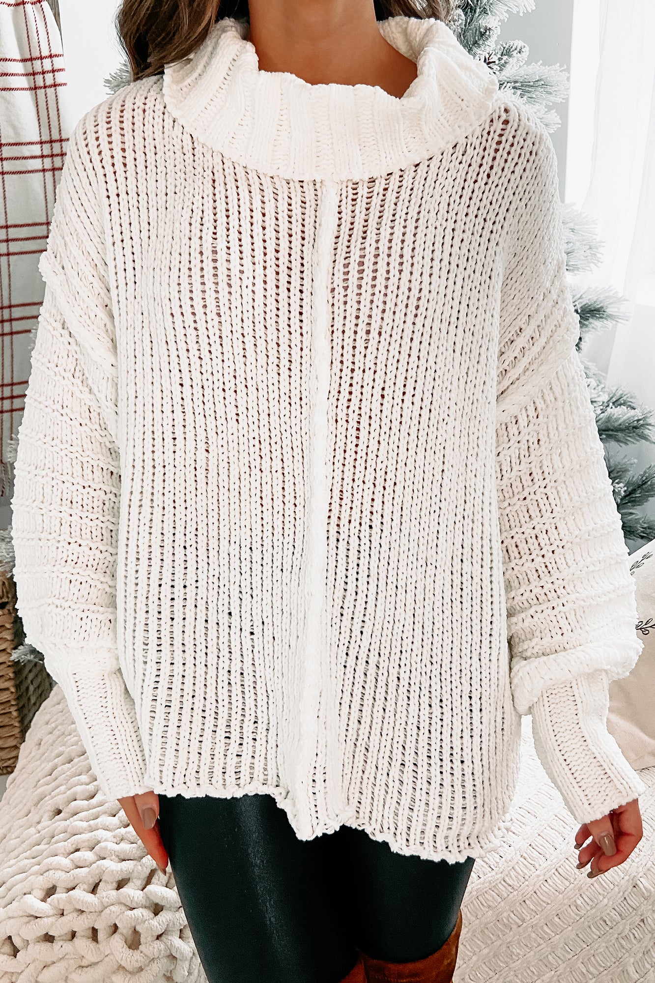Archived - All A Dream Chenille Cowl Neck Sweater (Off White)-The Formal Wear