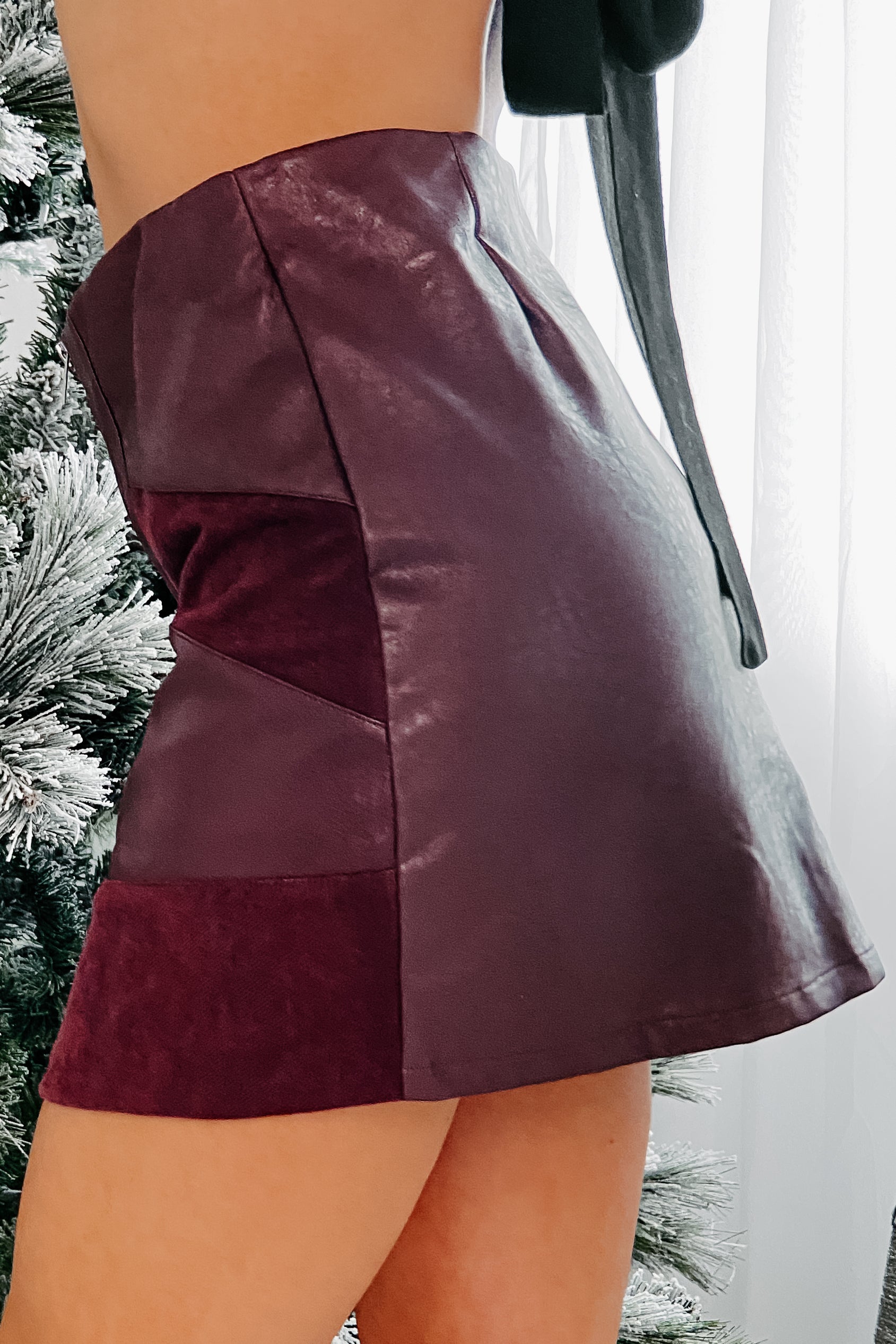 Cool Factor Zipper Front Mini Skirt (Wine)-The Formal Wear