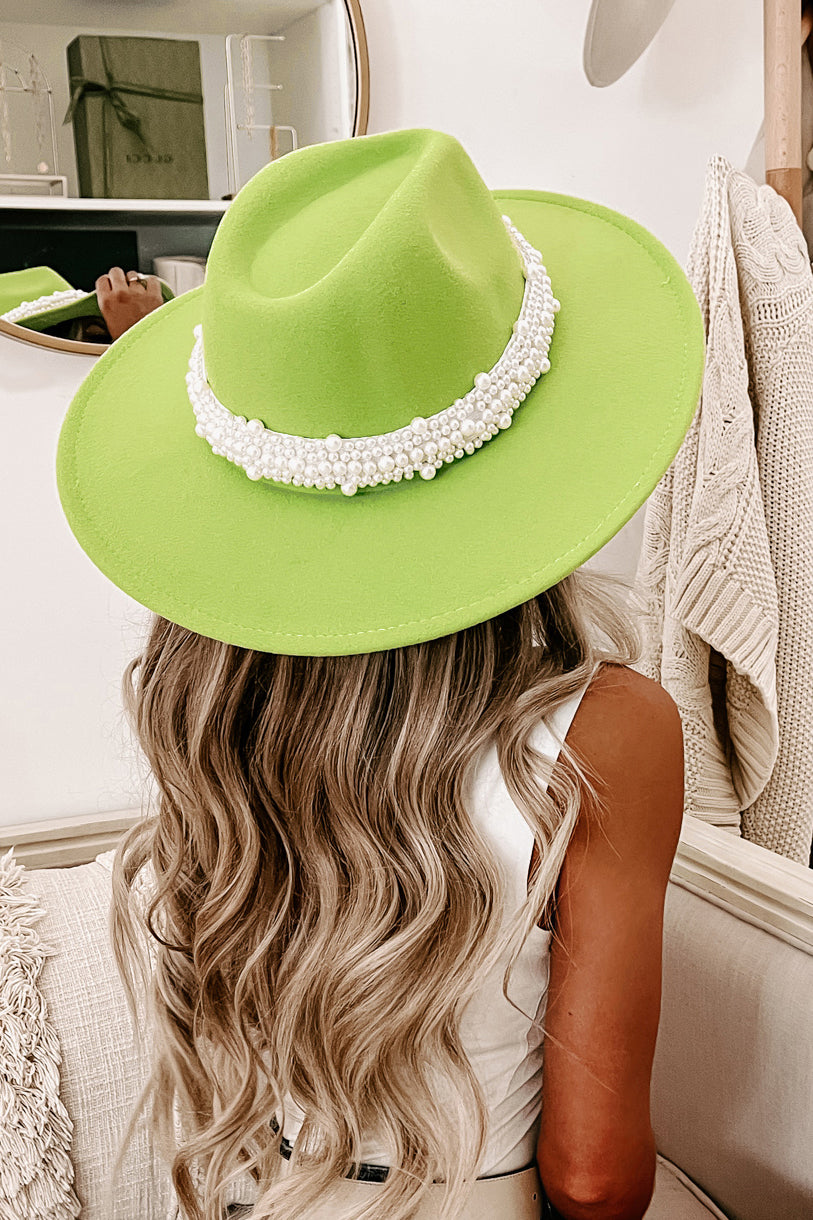 Feeling Lucky Pearl Wide Brim Hat (Light Green)-The Formal Wear