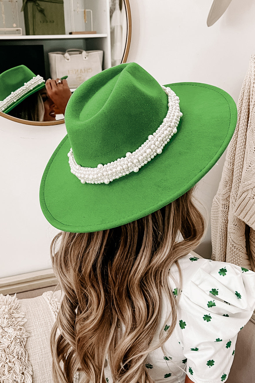 Feeling Lucky Pearl Wide Brim Hat (Green)-The Formal Wear