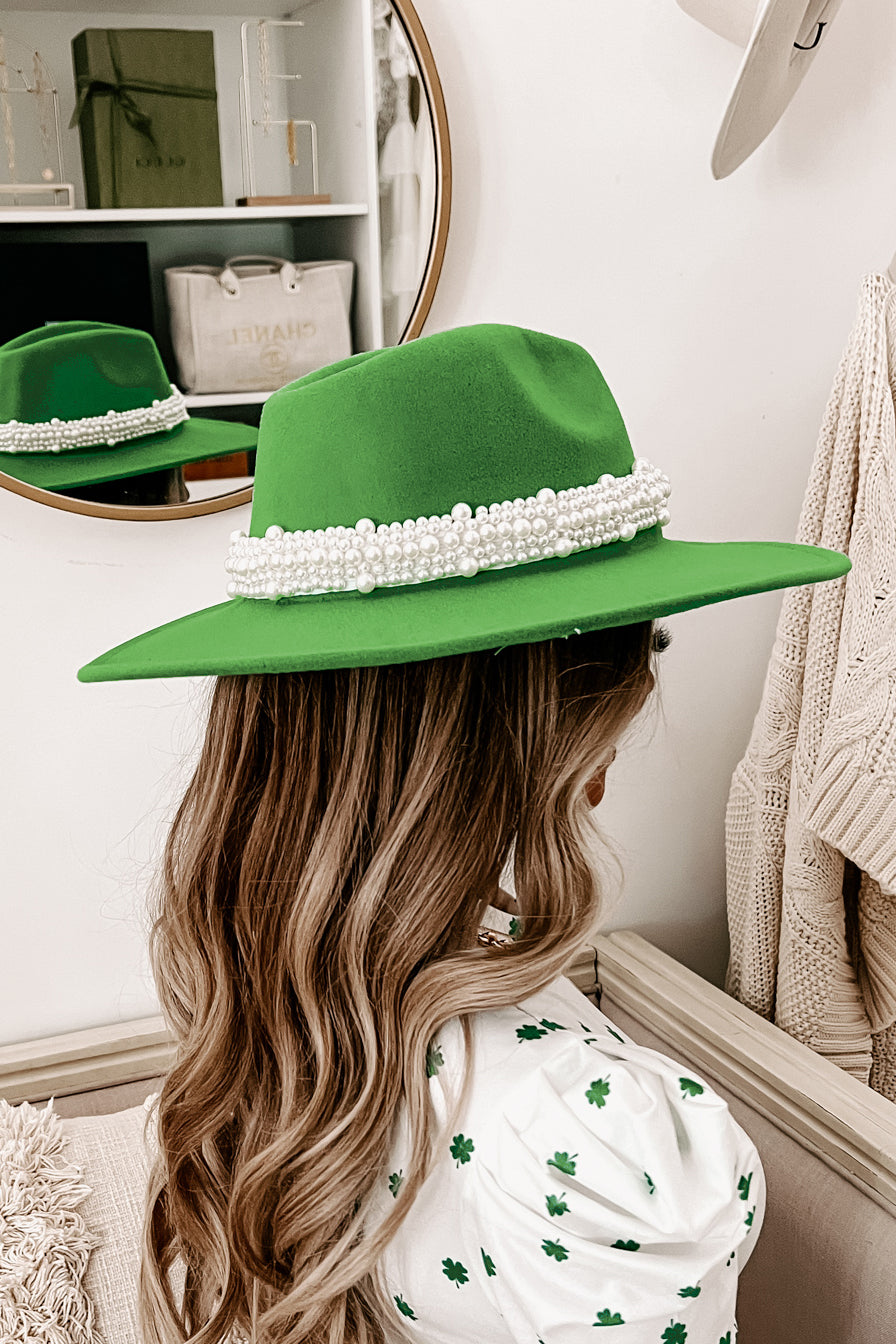 Feeling Lucky Pearl Wide Brim Hat (Green)-The Formal Wear