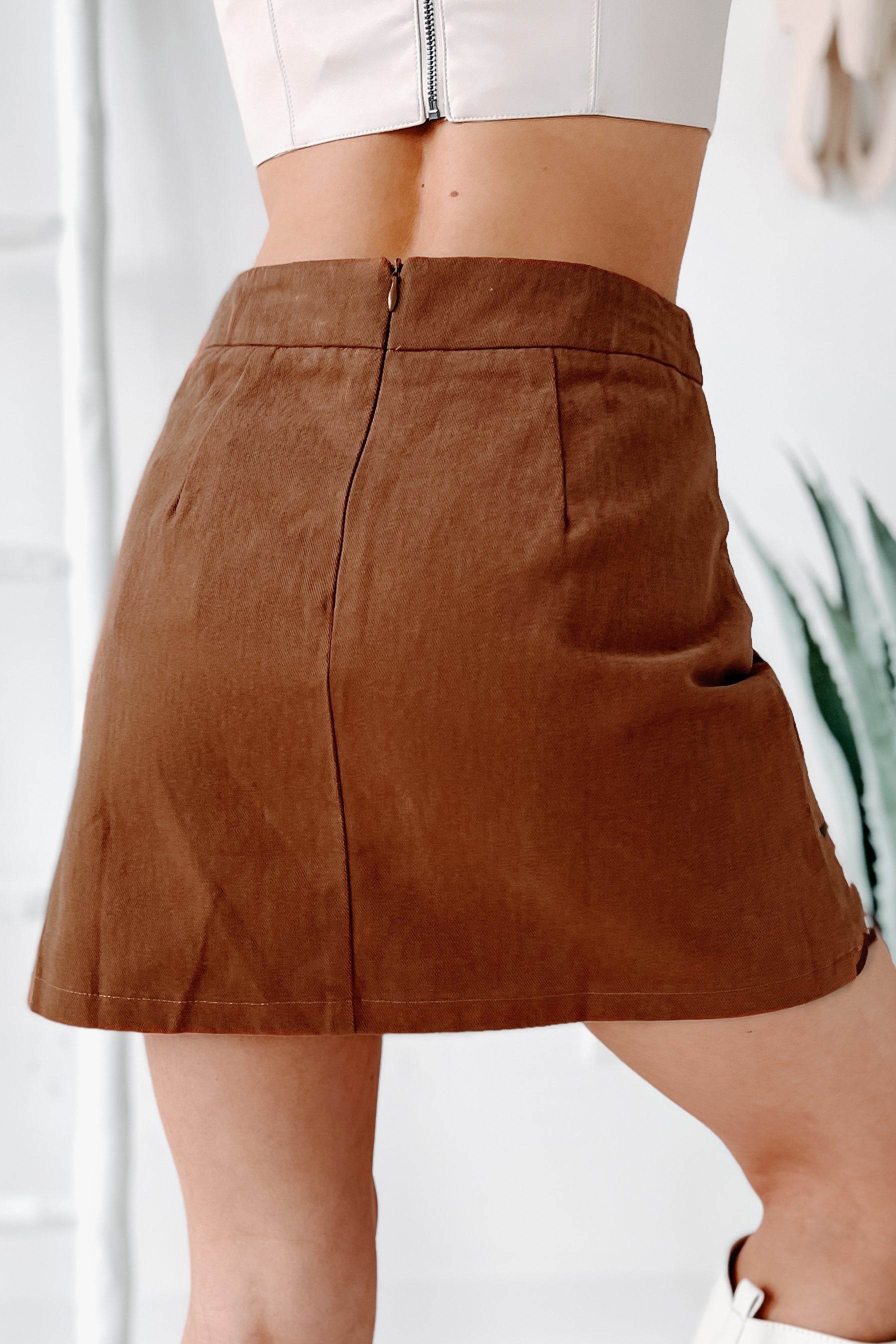 Embroidered Beauty Floral Embroidered Mini Skirt (Brown)-The Formal Wear