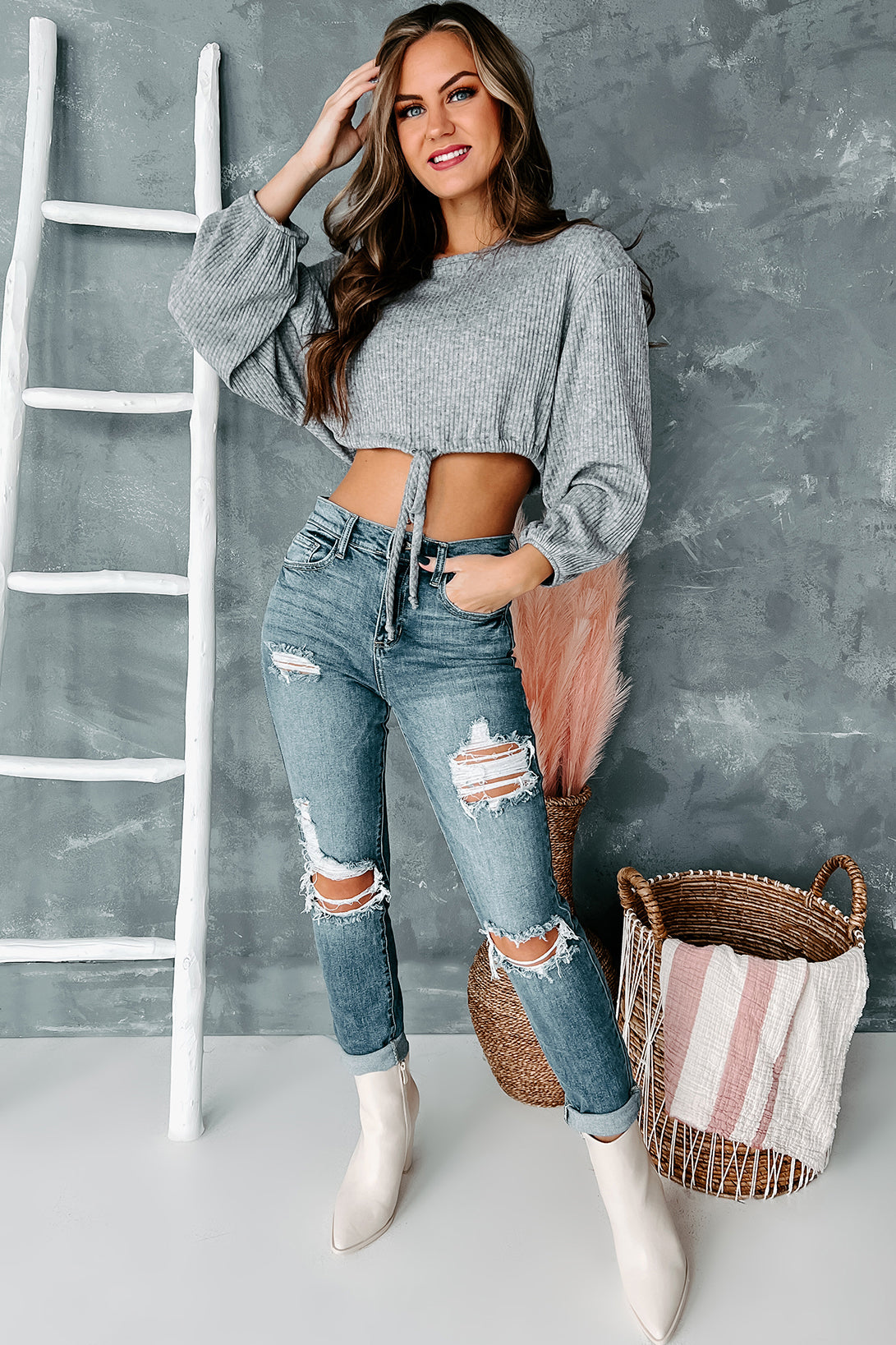 Fight The Fear Sneak Peek High Rise Distressed Skinny Jeans (Medium Dark)-The Formal Wear