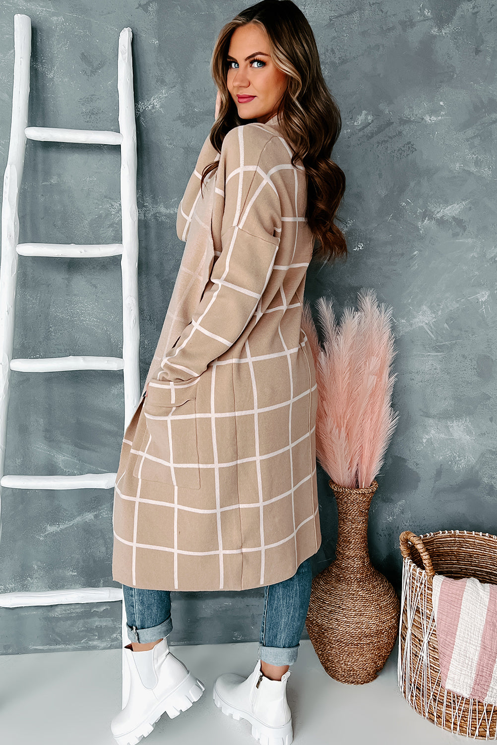 Downtown Chic Windowpane Cardigan (Taupe)-The Formal Wear