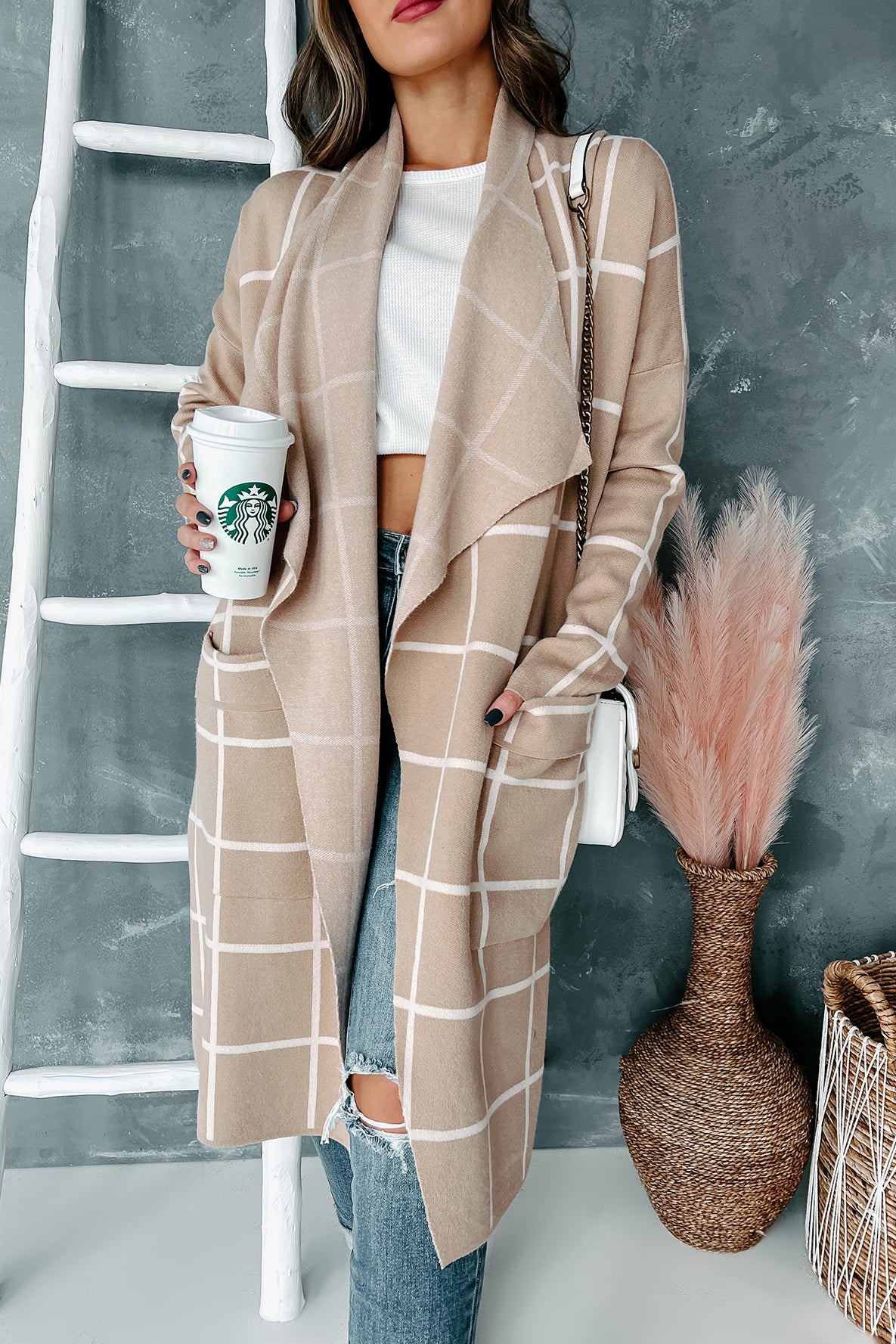 Downtown Chic Windowpane Cardigan (Taupe)-The Formal Wear