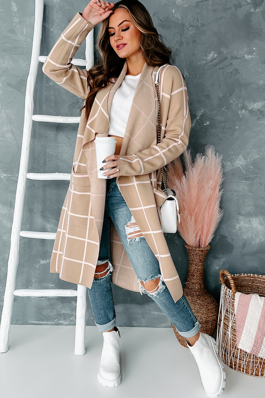 Downtown Chic Windowpane Cardigan (Taupe)-The Formal Wear