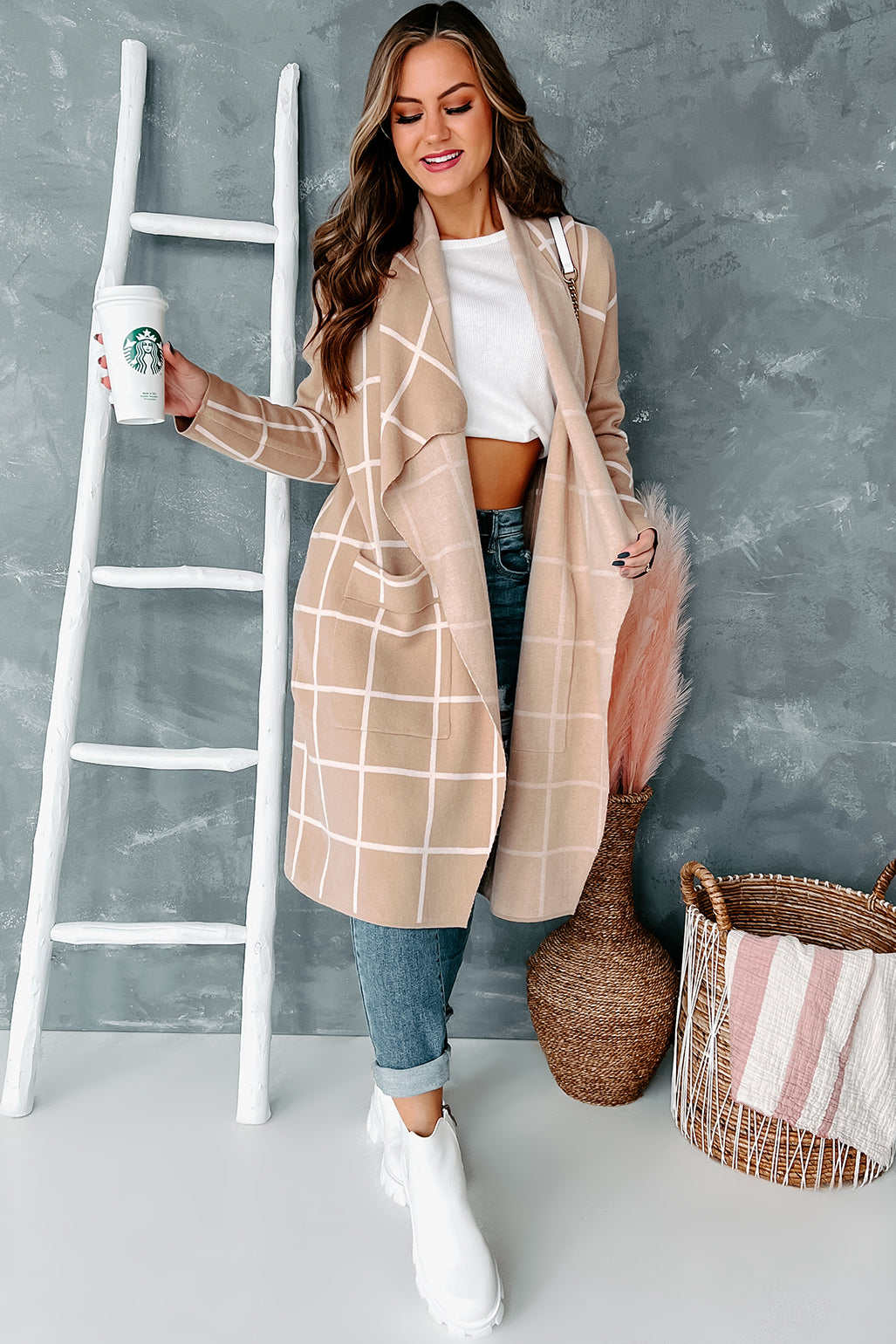 Downtown Chic Windowpane Cardigan (Taupe)-The Formal Wear