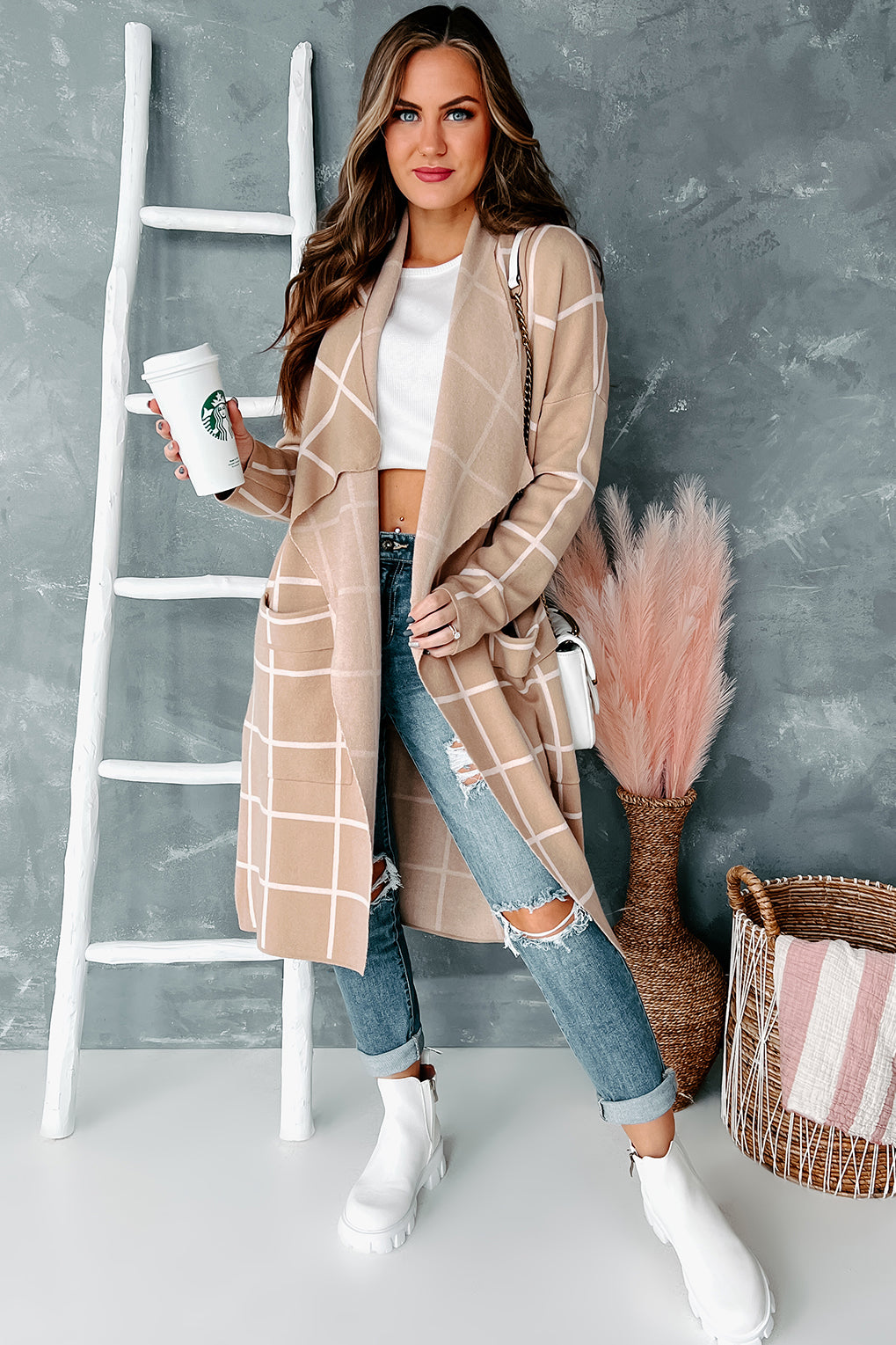 Downtown Chic Windowpane Cardigan (Taupe)-The Formal Wear