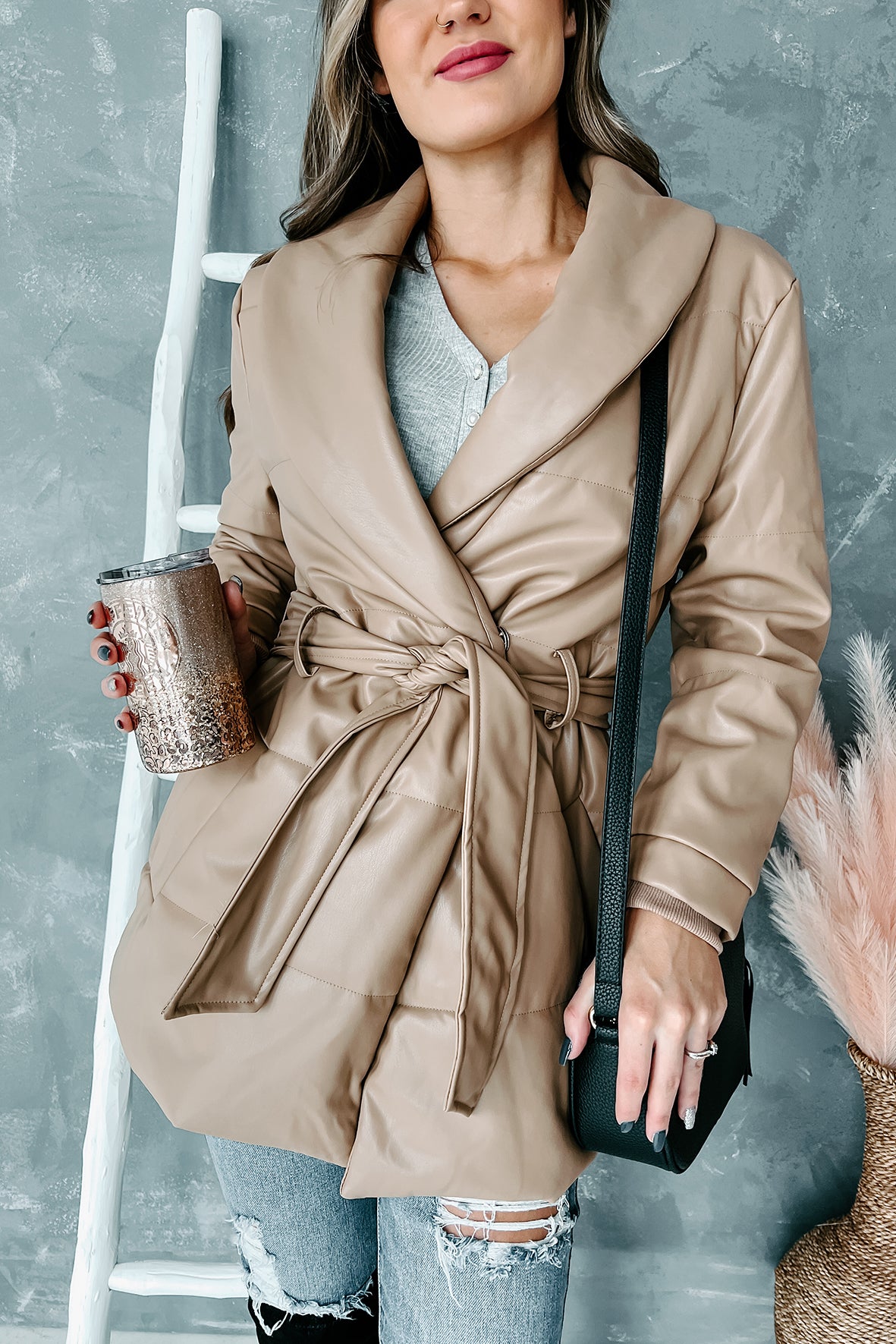 Never Average Belted Faux Leather Coat (Tan)-The Formal Wear