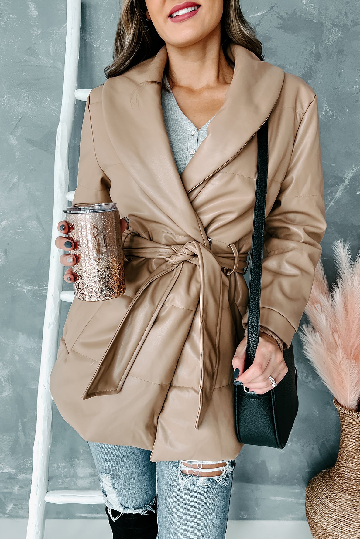 Never Average Belted Faux Leather Coat (Tan)-The Formal Wear