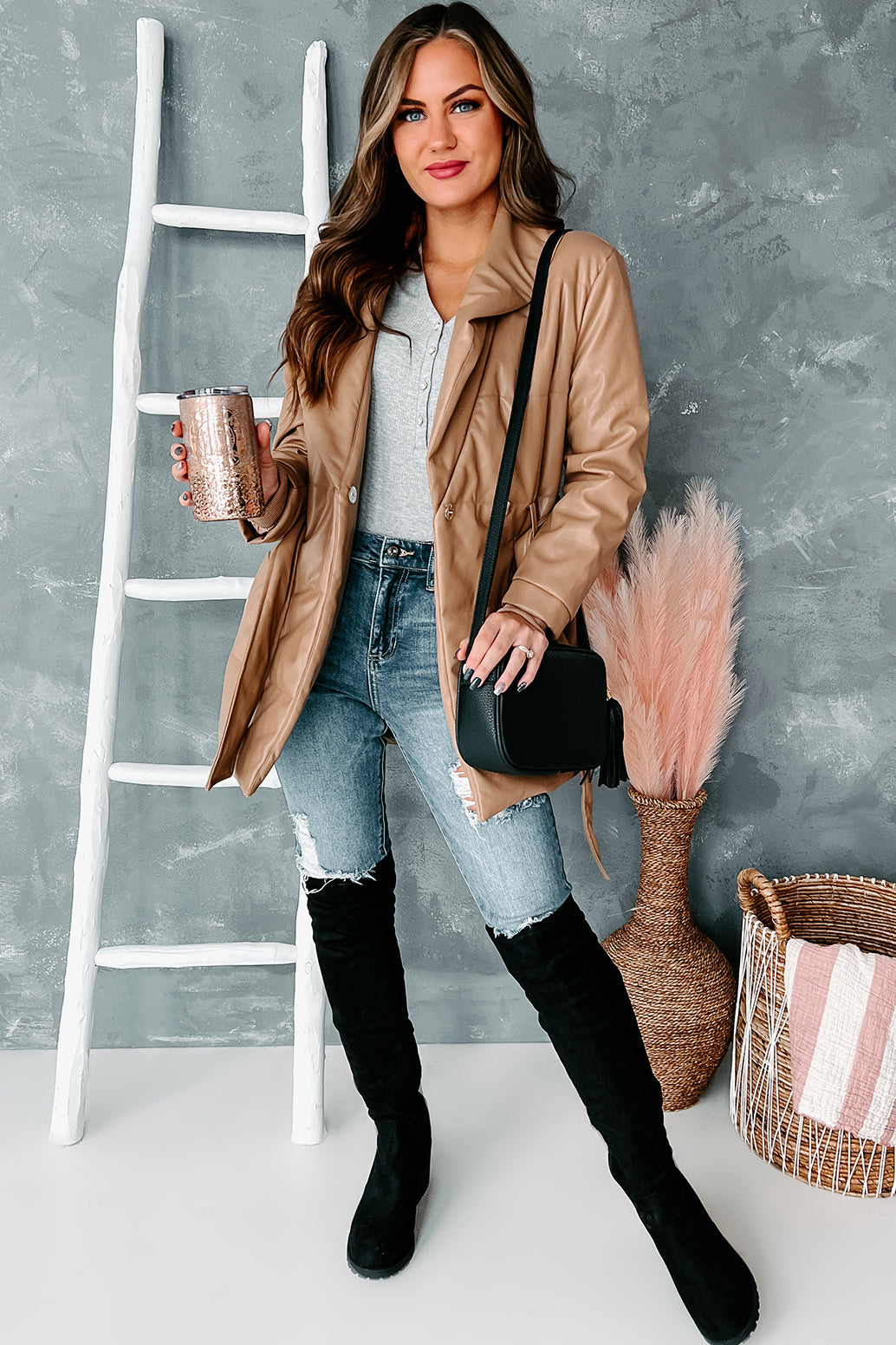 Never Average Belted Faux Leather Coat (Tan)-The Formal Wear