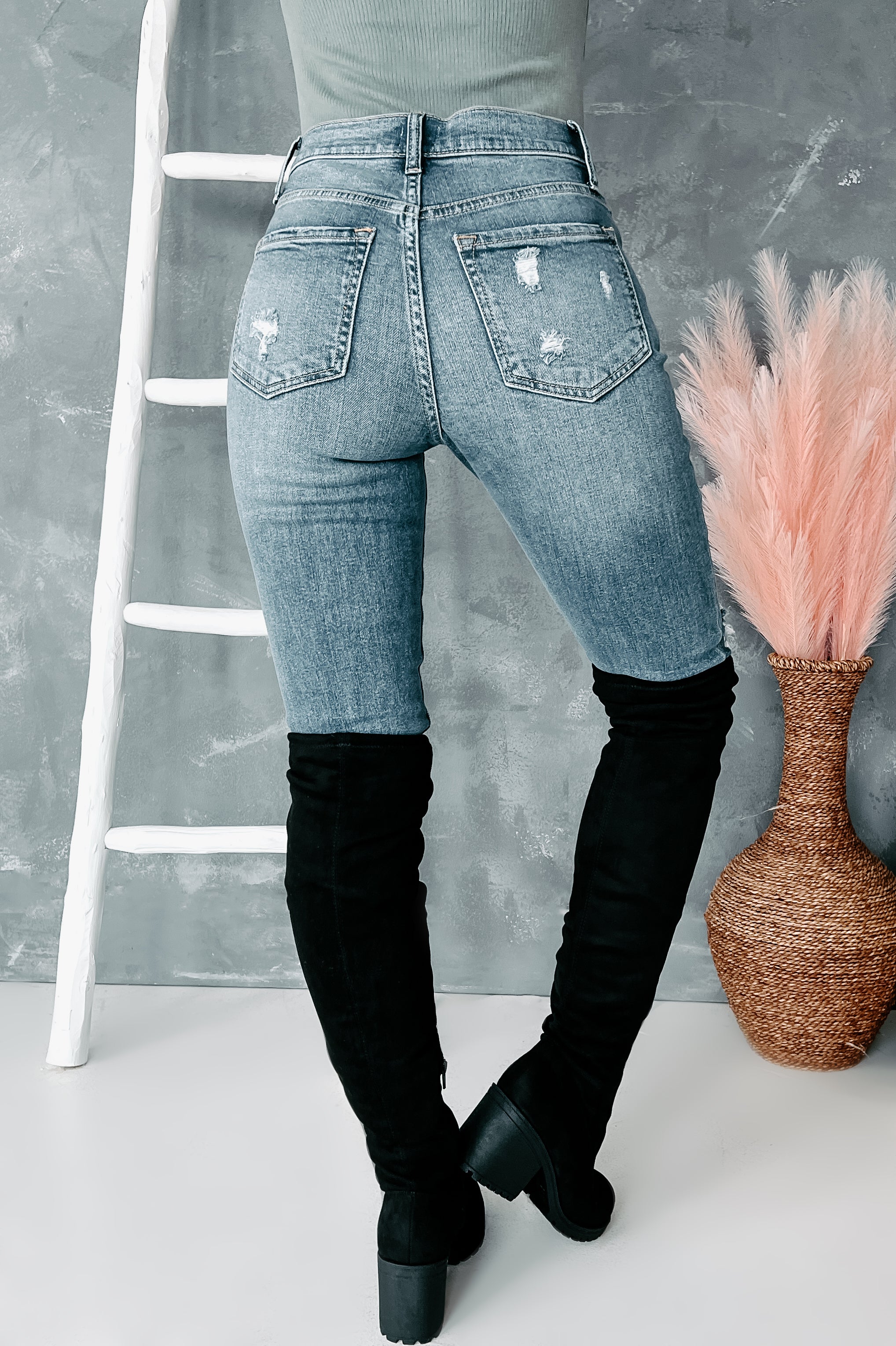 Fight The Fear Sneak Peek High Rise Distressed Skinny Jeans (Medium Dark)-The Formal Wear