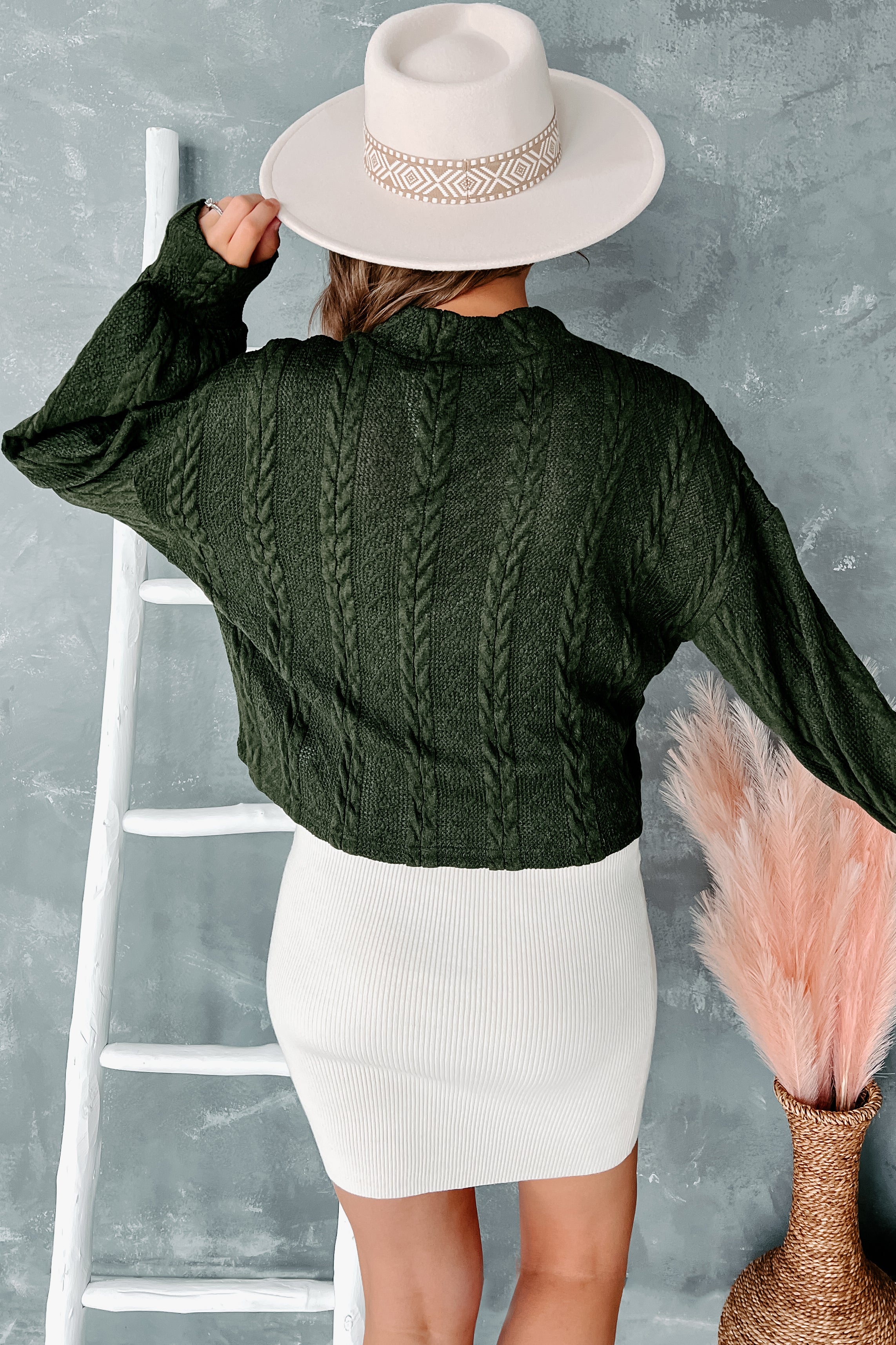 Autumn Affair Textured Mock Neck Top (Olive)-The Formal Wear