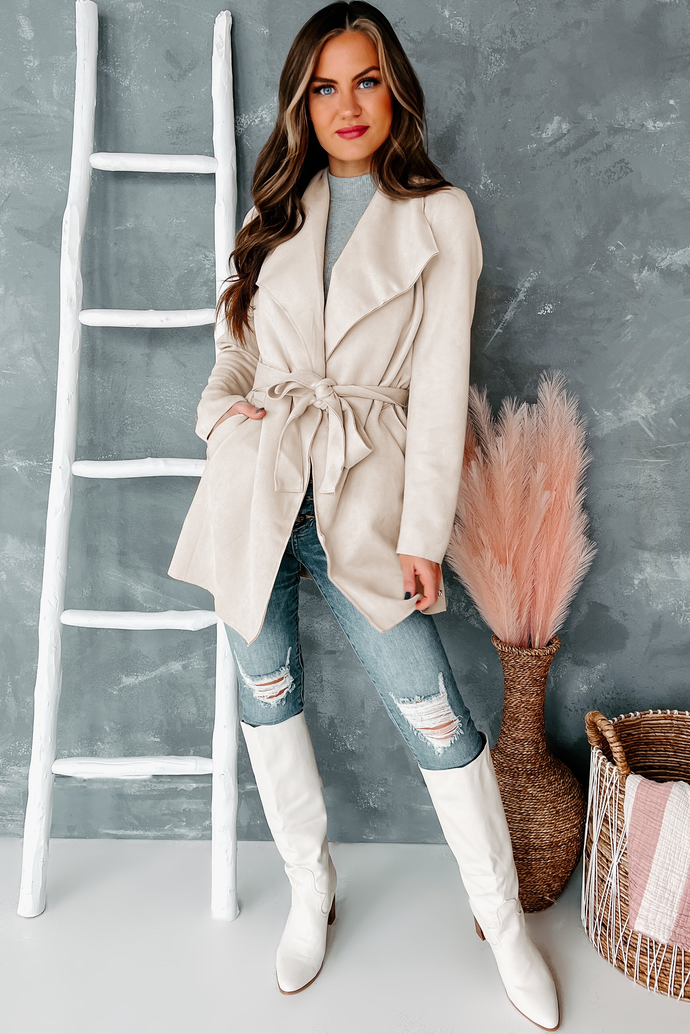 At Some Point Sneak Peek High-Rise 5-Button Distressed Skinny Jeans (Medium Light)-The Formal Wear