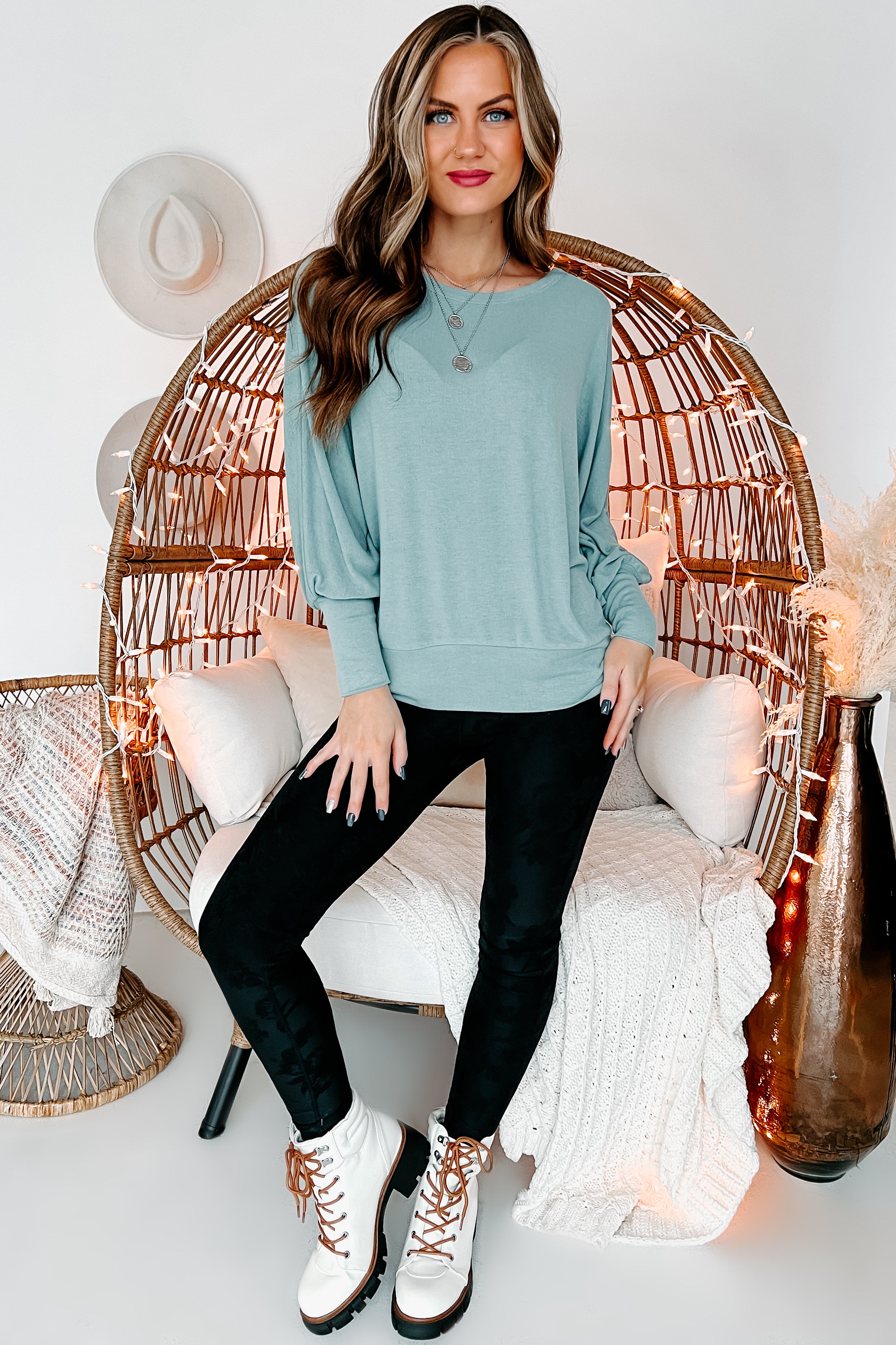 Travel Basics Long Sleeve Top (Dusty Mint)-The Formal Wear
