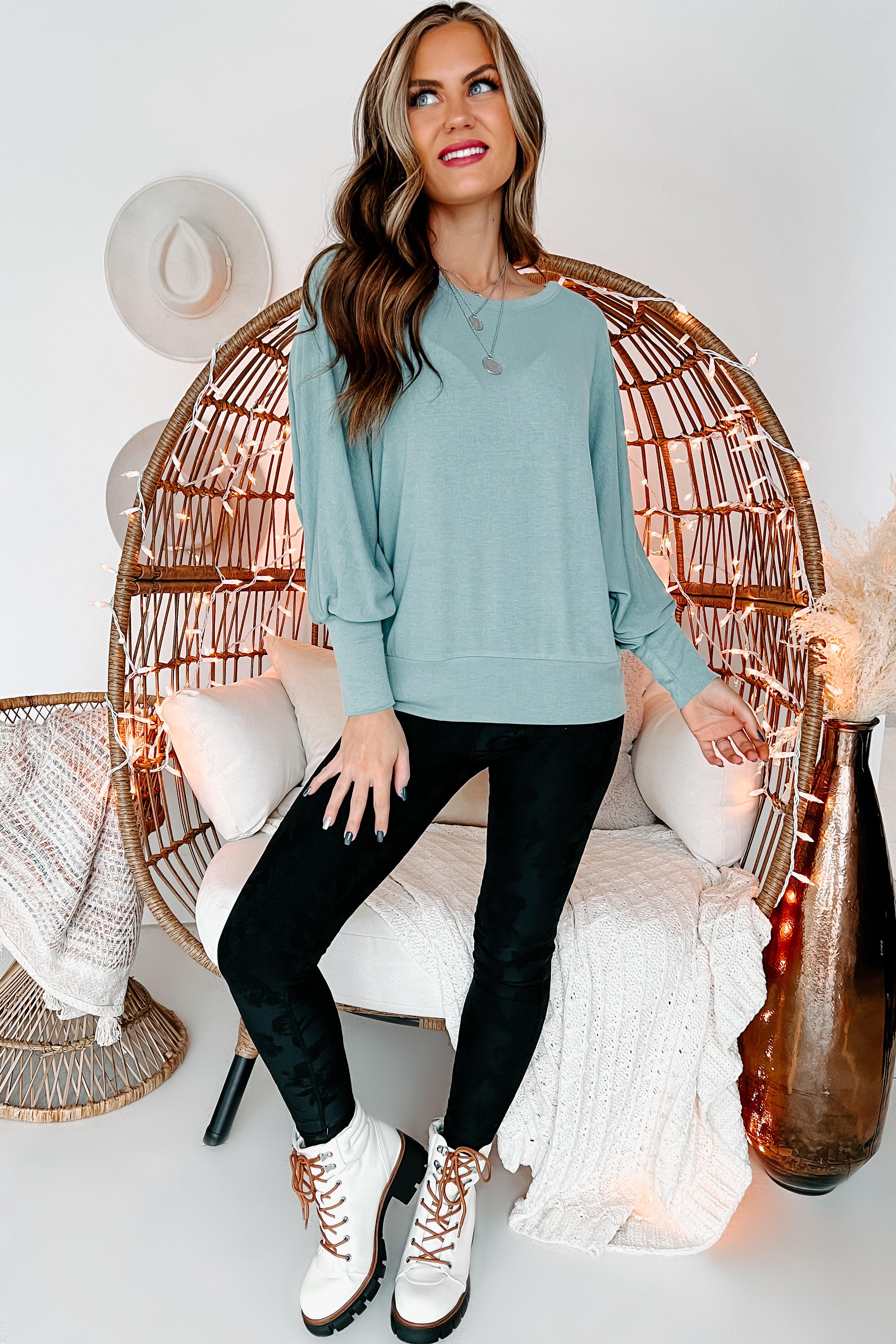 Travel Basics Long Sleeve Top (Dusty Mint)-The Formal Wear