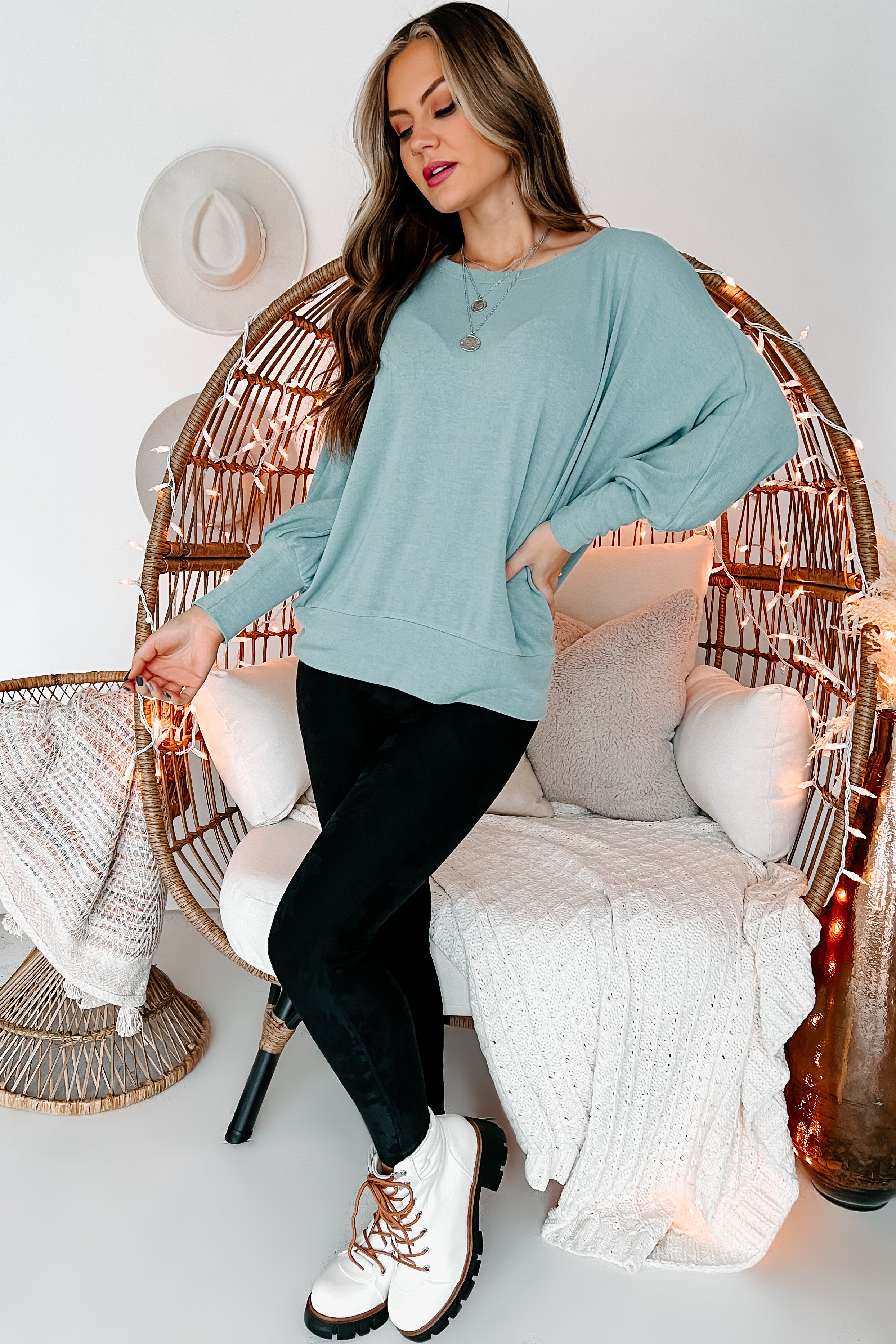 Travel Basics Long Sleeve Top (Dusty Mint)-The Formal Wear