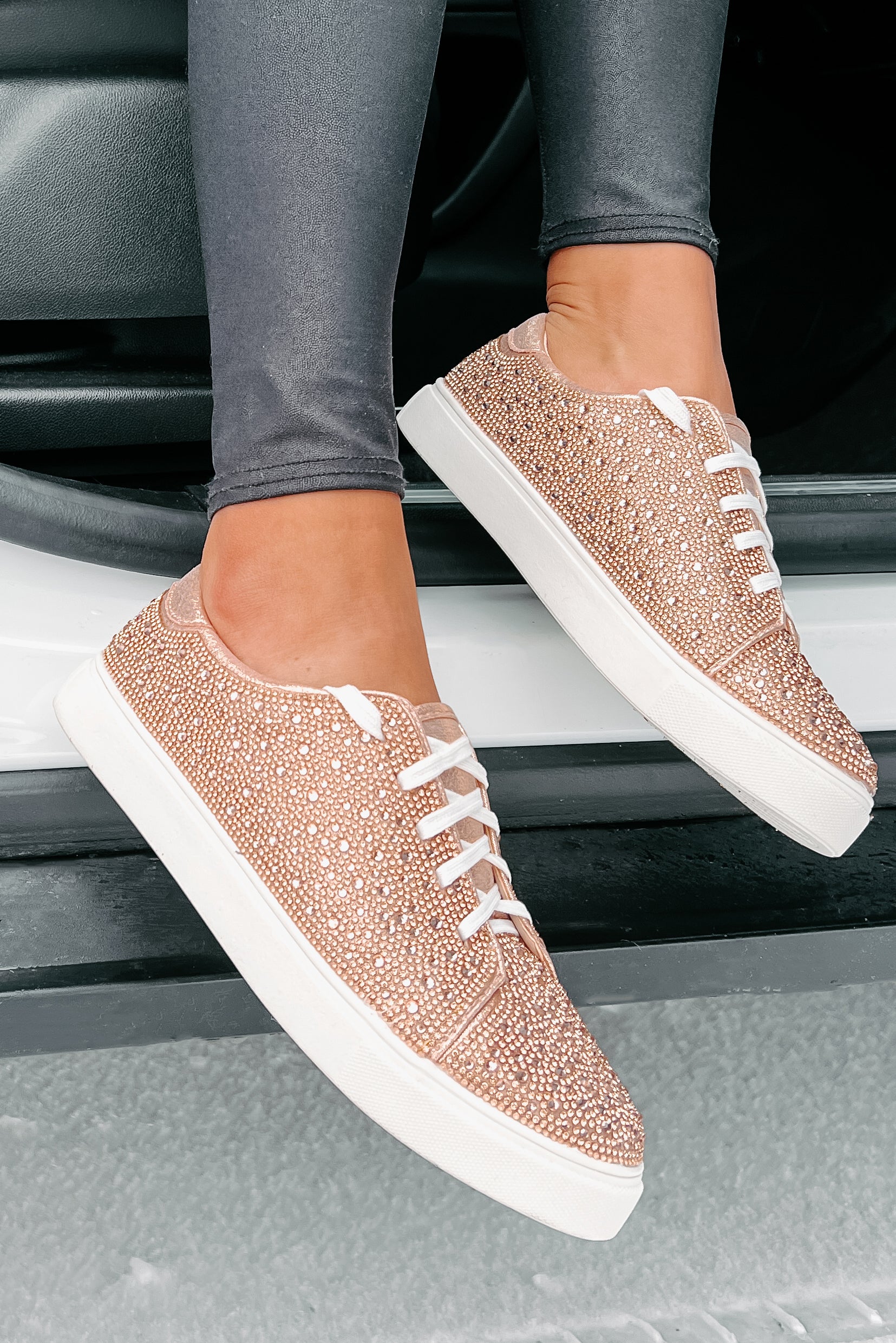 Dazzling Days Rhinestone Sneakers (Rose Gold)-The Formal Wear