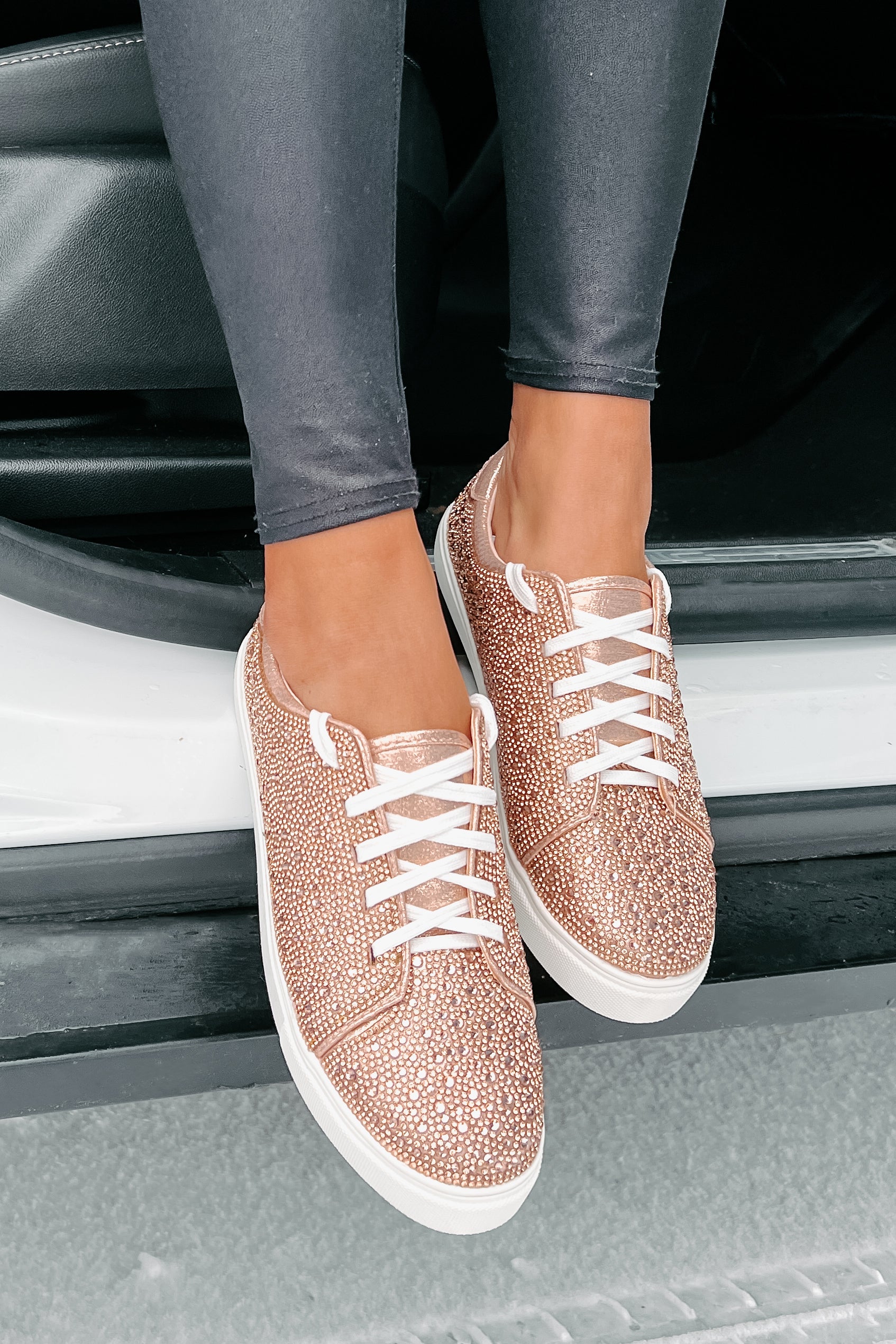 Dazzling Days Rhinestone Sneakers (Rose Gold)-The Formal Wear