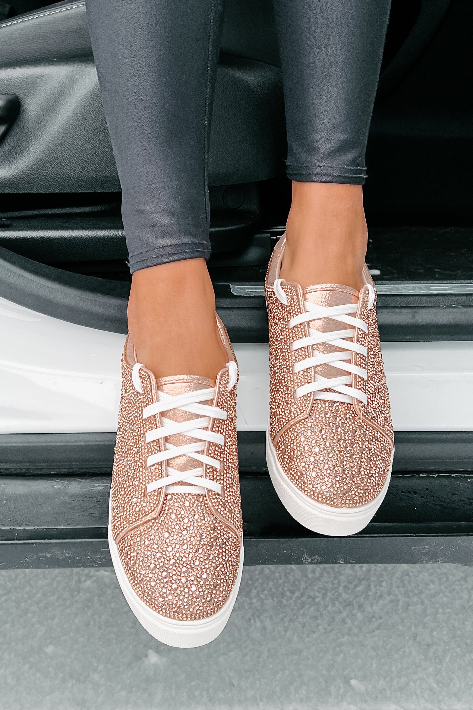 Dazzling Days Rhinestone Sneakers (Rose Gold)-The Formal Wear
