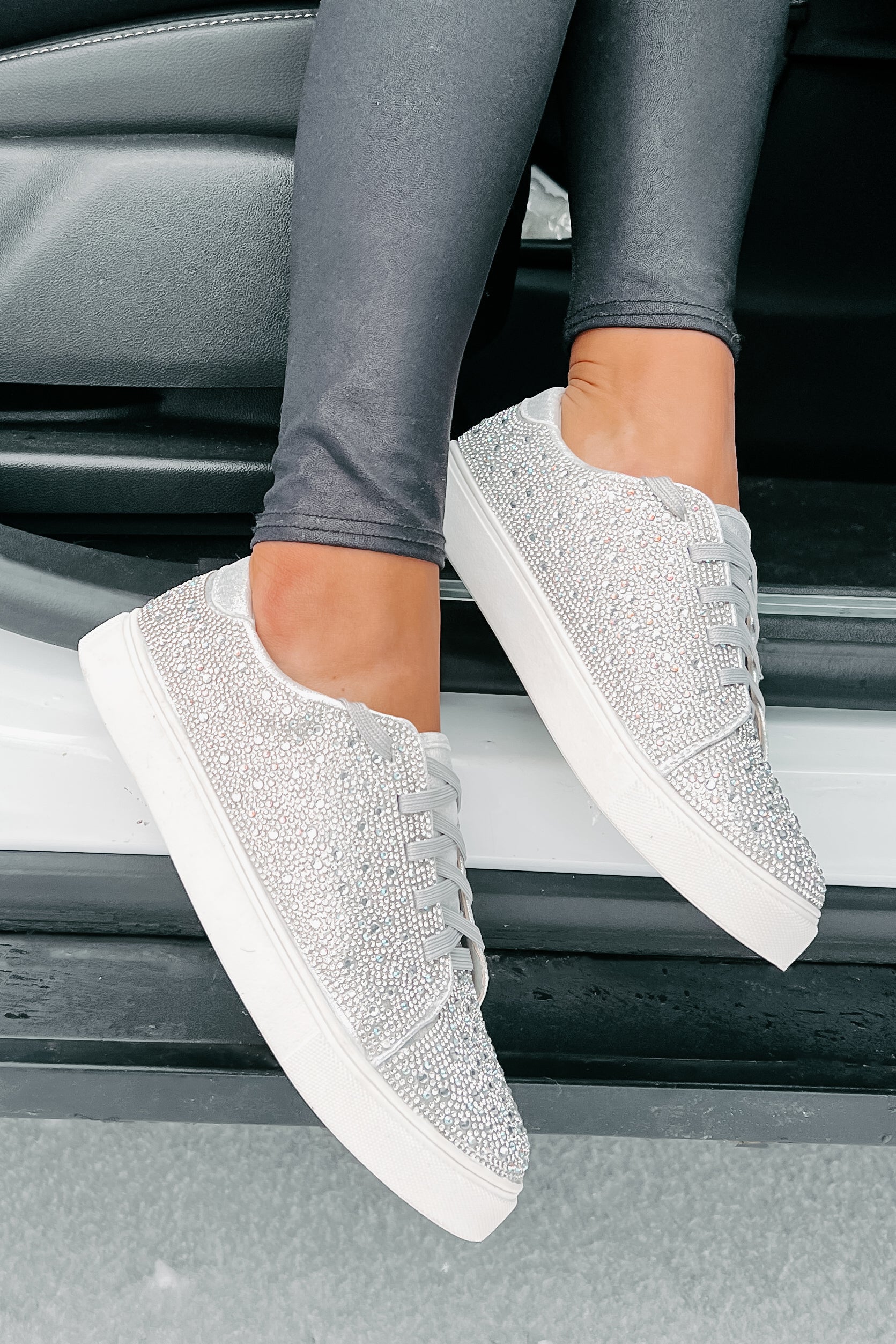 Dazzling Days Rhinestone Sneakers (Silver)-The Formal Wear