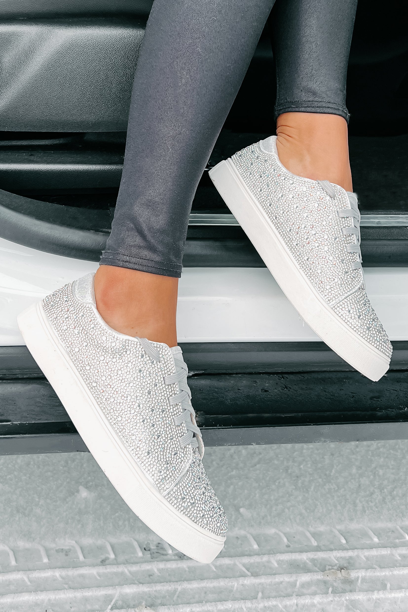 Dazzling Days Rhinestone Sneakers (Silver)-The Formal Wear