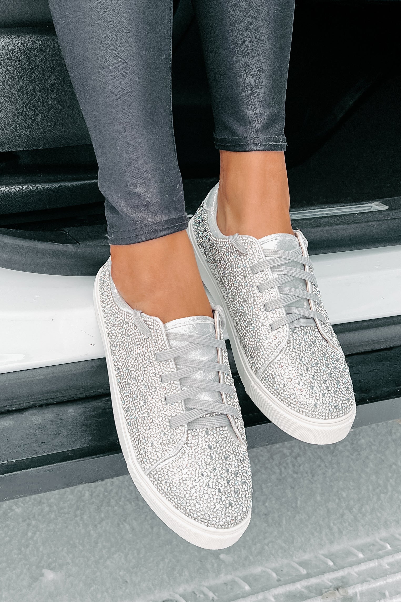 Dazzling Days Rhinestone Sneakers (Silver)-The Formal Wear