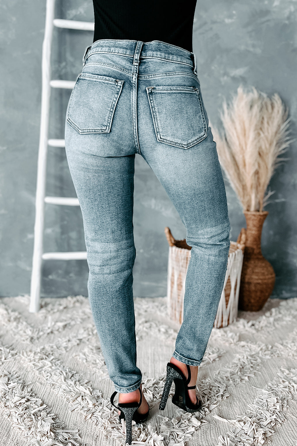 Breanna Distressed Mid Rise Sneak Peek Jeans (Medium Dark)-The Formal Wear