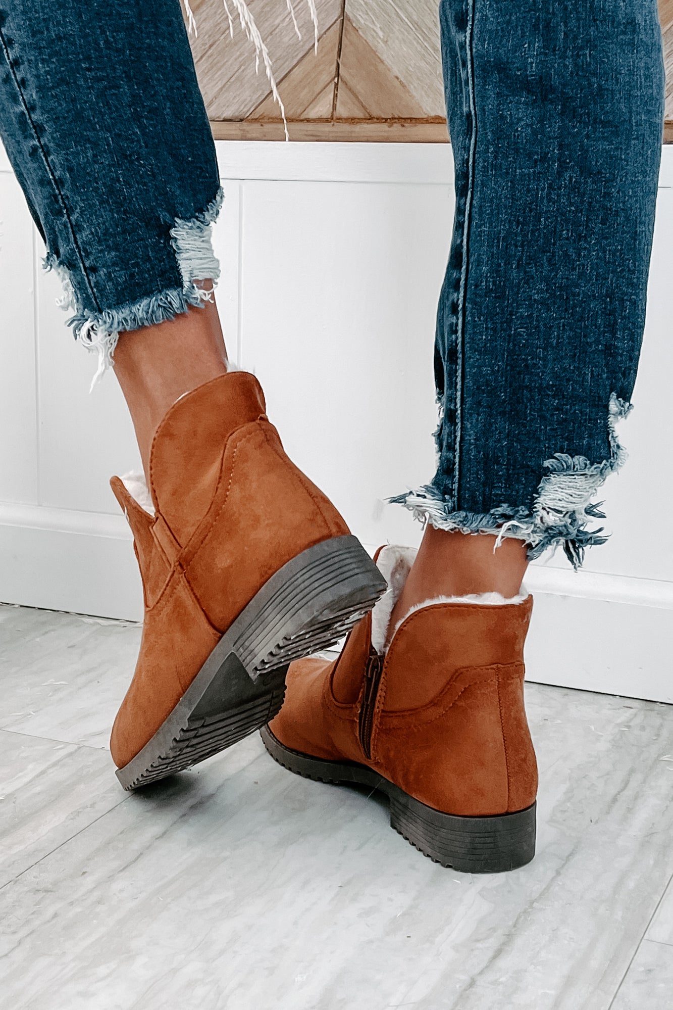 Faelyn Faux Suede Fur Lined Booties (Tan)-The Formal Wear
