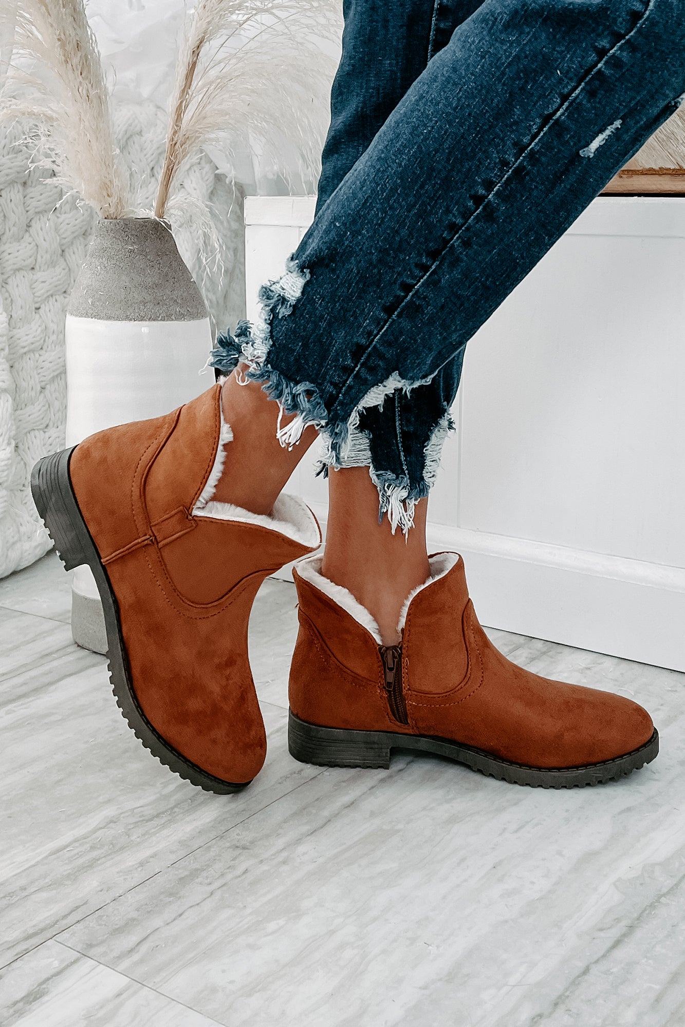 Faelyn Faux Suede Fur Lined Booties (Tan)-The Formal Wear