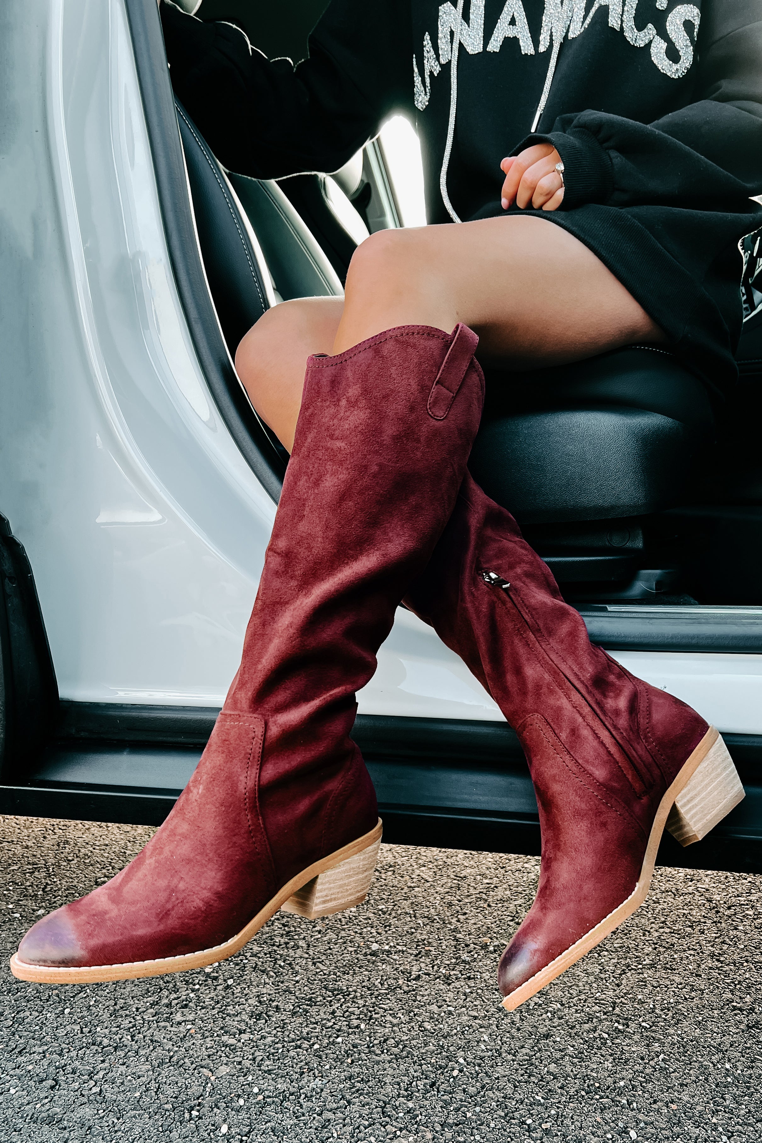 Adalee Faux Suede Knee High Boots (Burgundy)-The Formal Wear