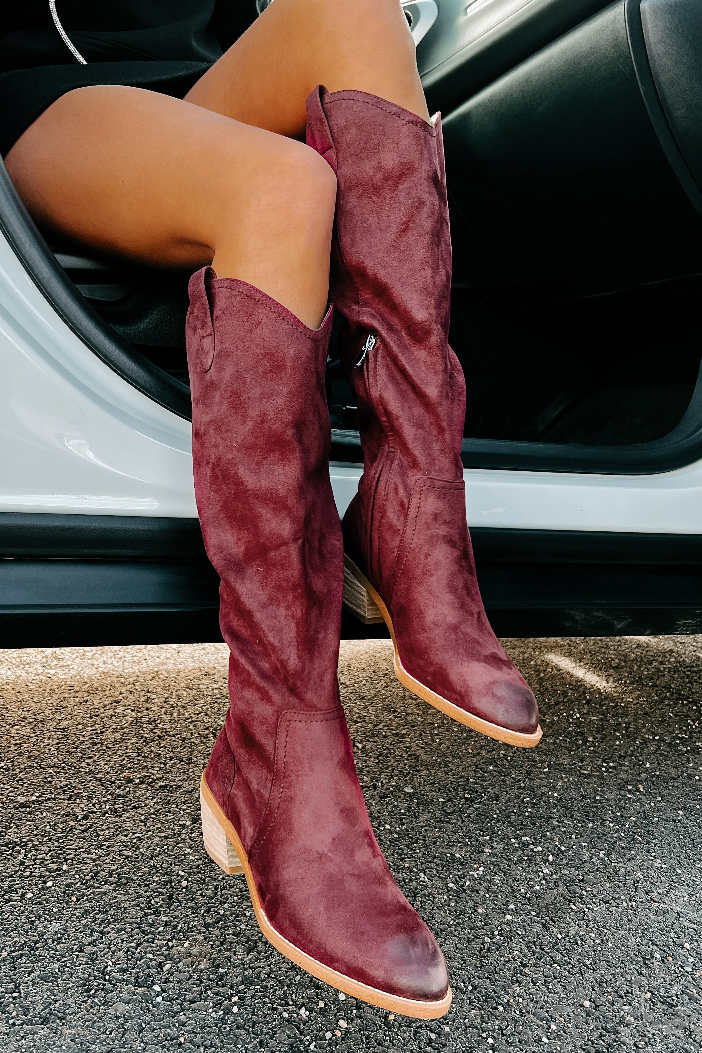 Adalee Faux Suede Knee High Boots (Burgundy)-The Formal Wear