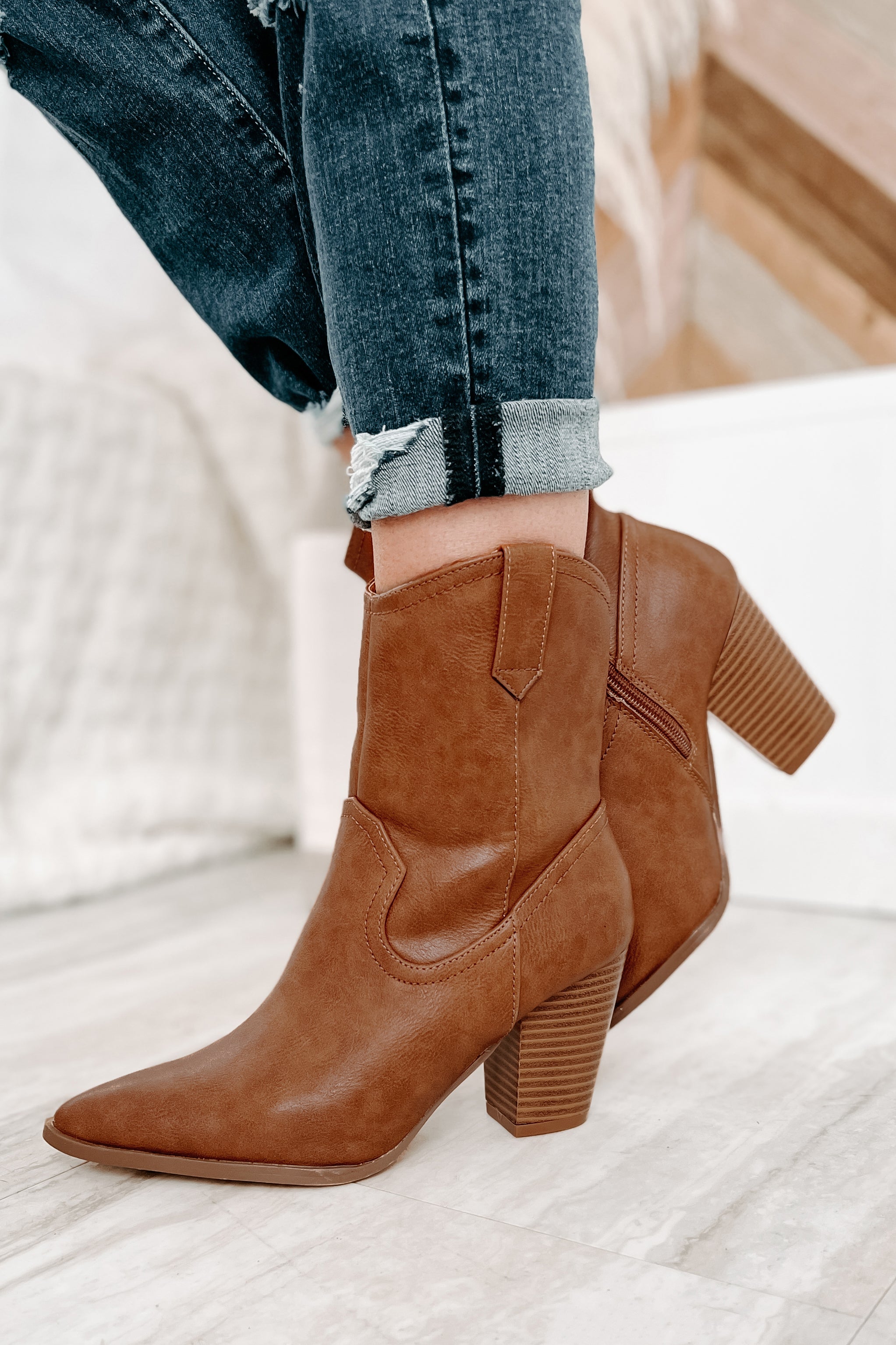 Musical Nights Faux Leather Pointed Toe Western Boots (Tan)-The Formal Wear