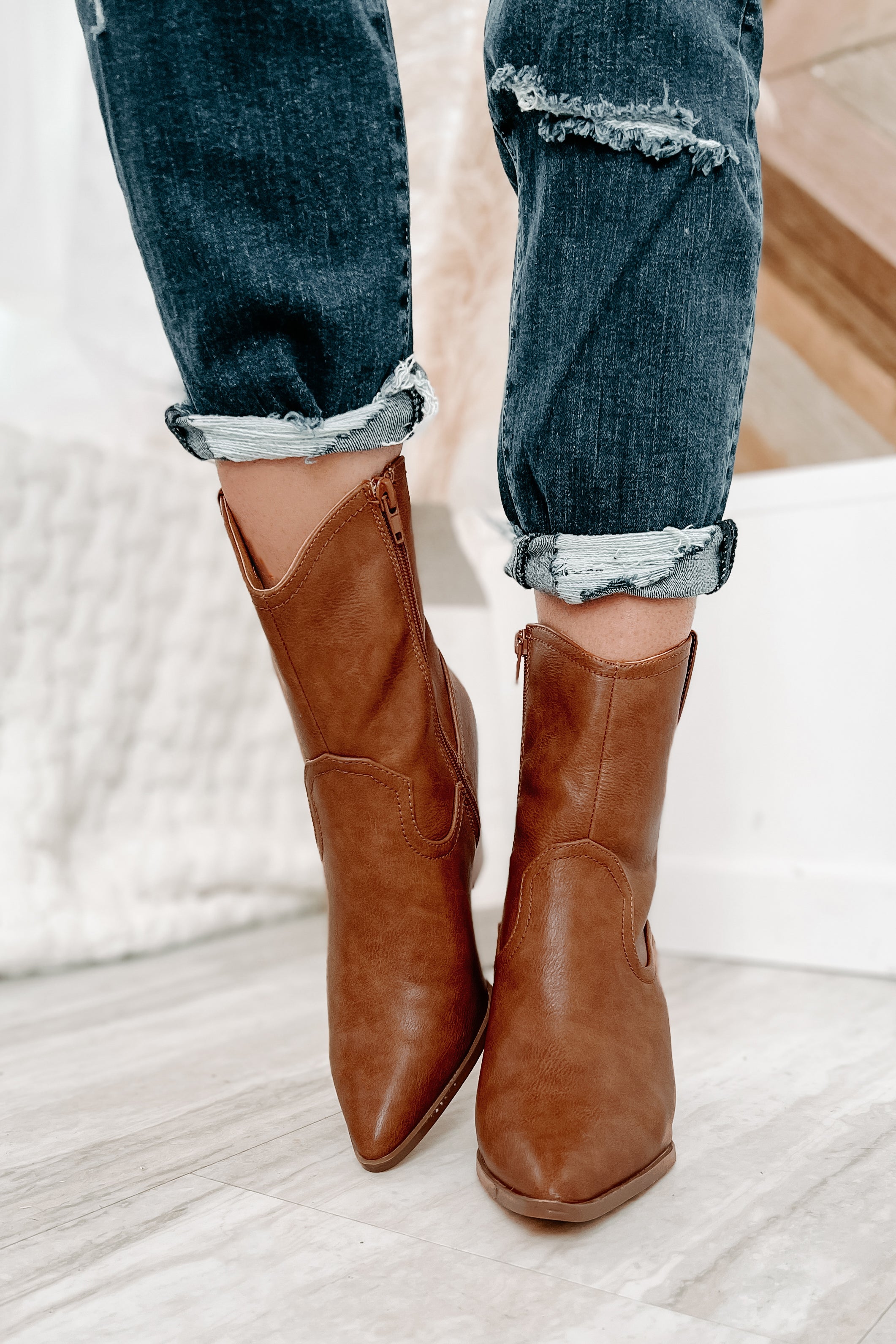 Musical Nights Faux Leather Pointed Toe Western Boots (Tan)-The Formal Wear