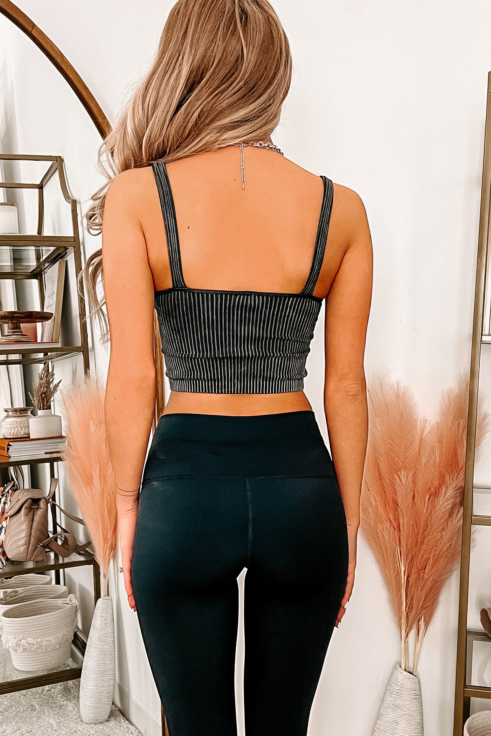 No Biggie Ribbed Padded Crop Top (Charcoal)-The Formal Wear