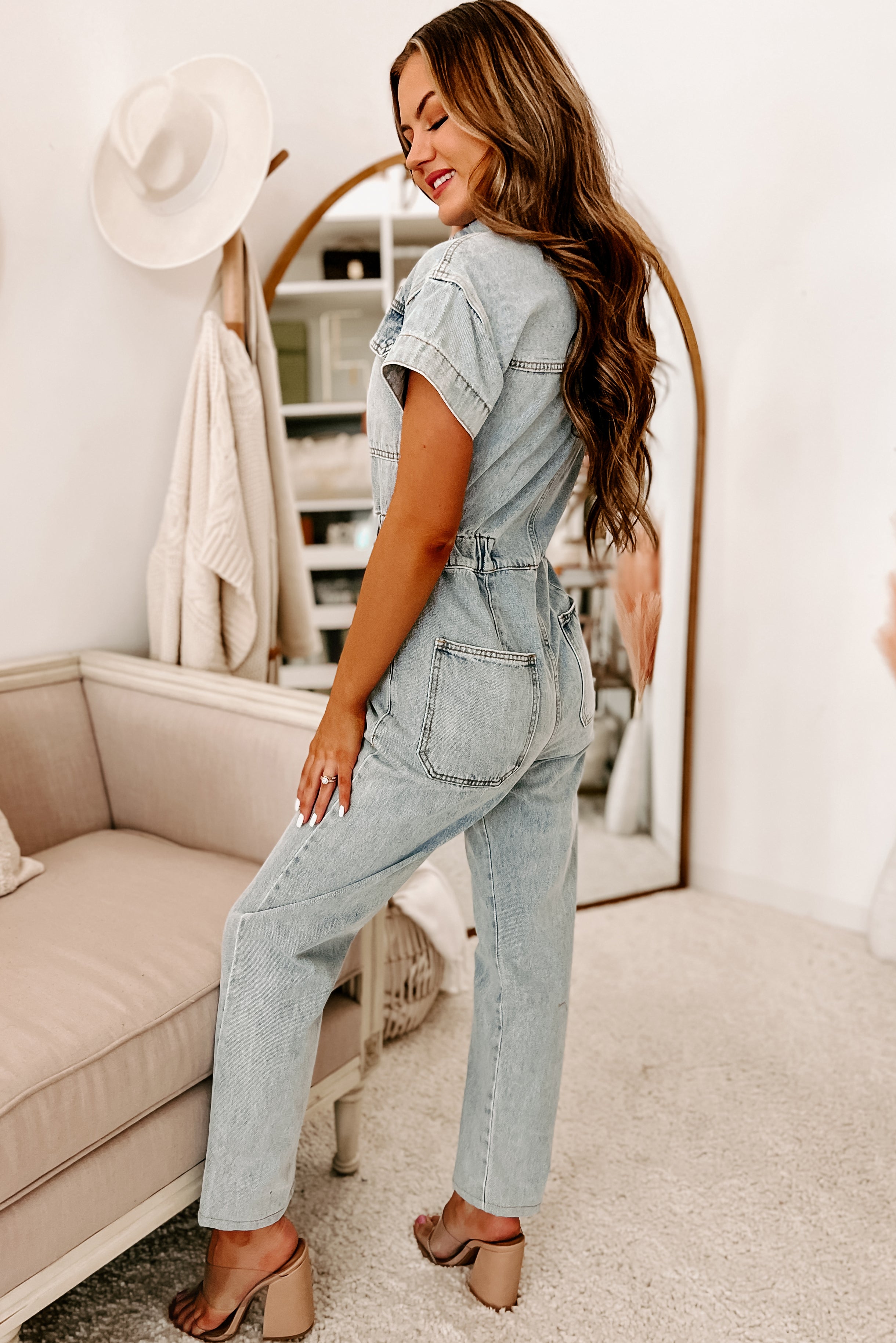 Quick Study Button-Down Denim Jumpsuit (Denim)-The Formal Wear