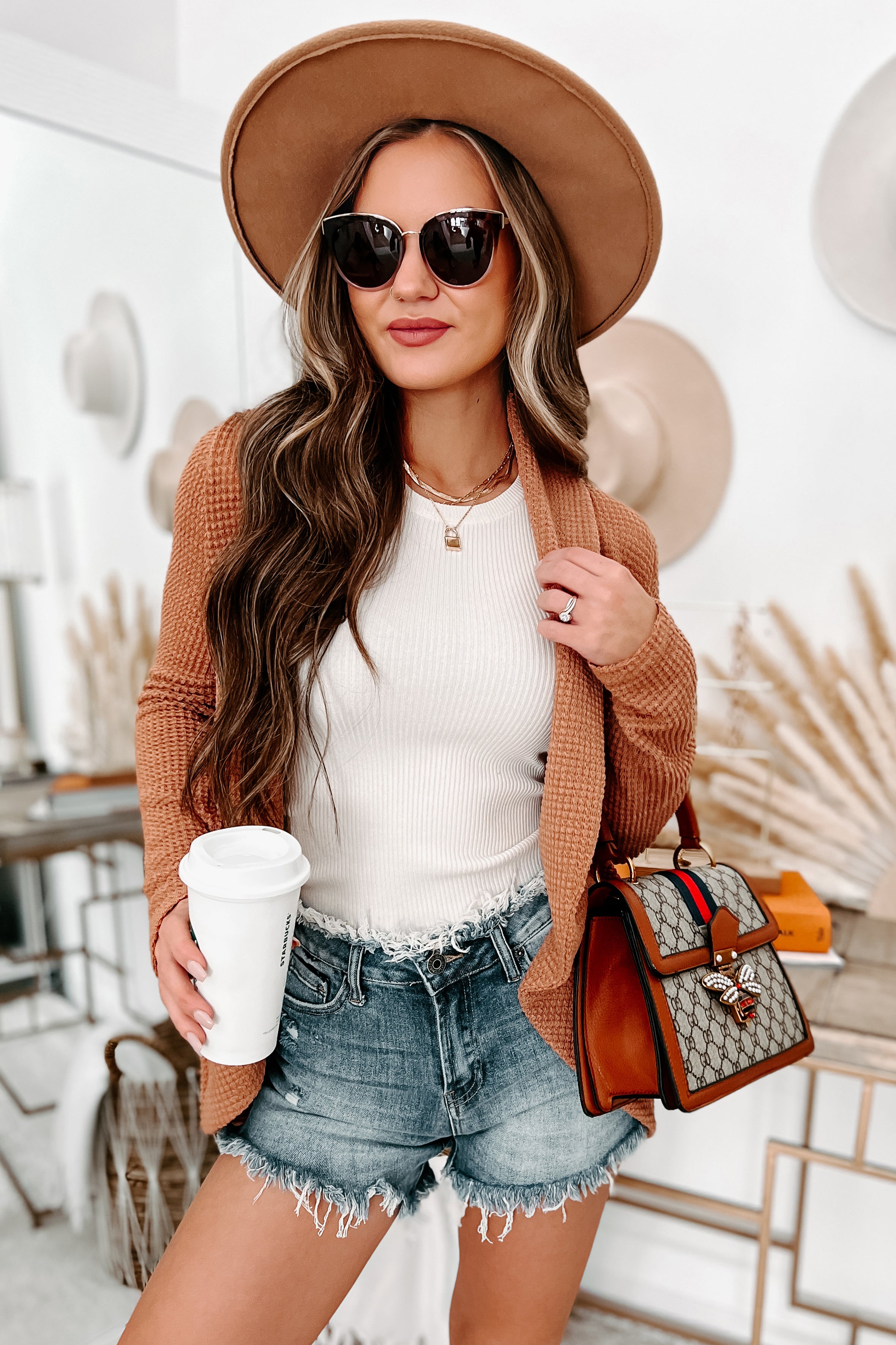 Things Are Looking Up Waffle Knit Cardigan (Brick)-The Formal Wear