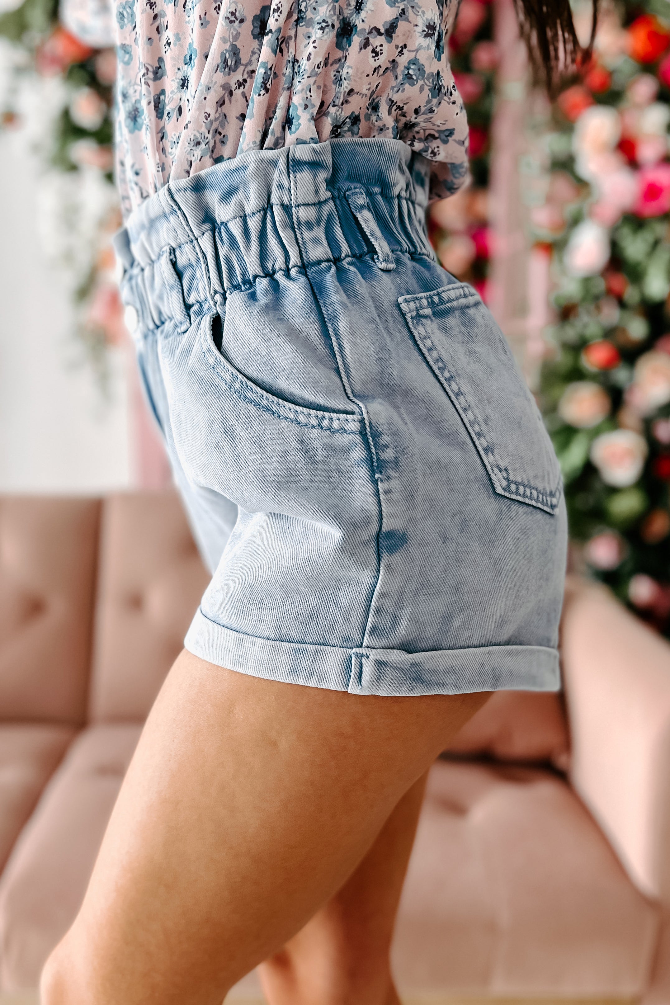Sunshine & Fun Times Denim Paperbag Shorts (Light Blue)-The Formal Wear