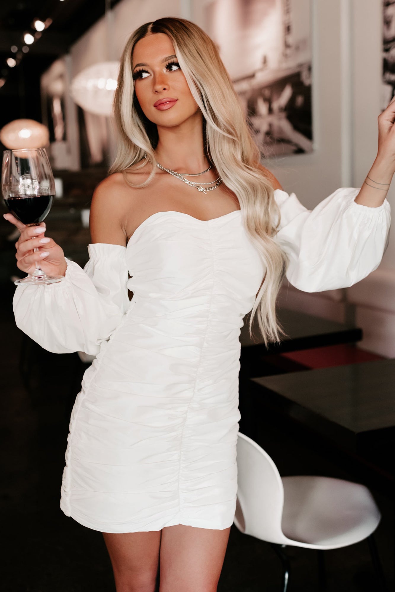 Another Hot Spell Off The Shoulder Mini Dress (Off White)-The Formal Wear