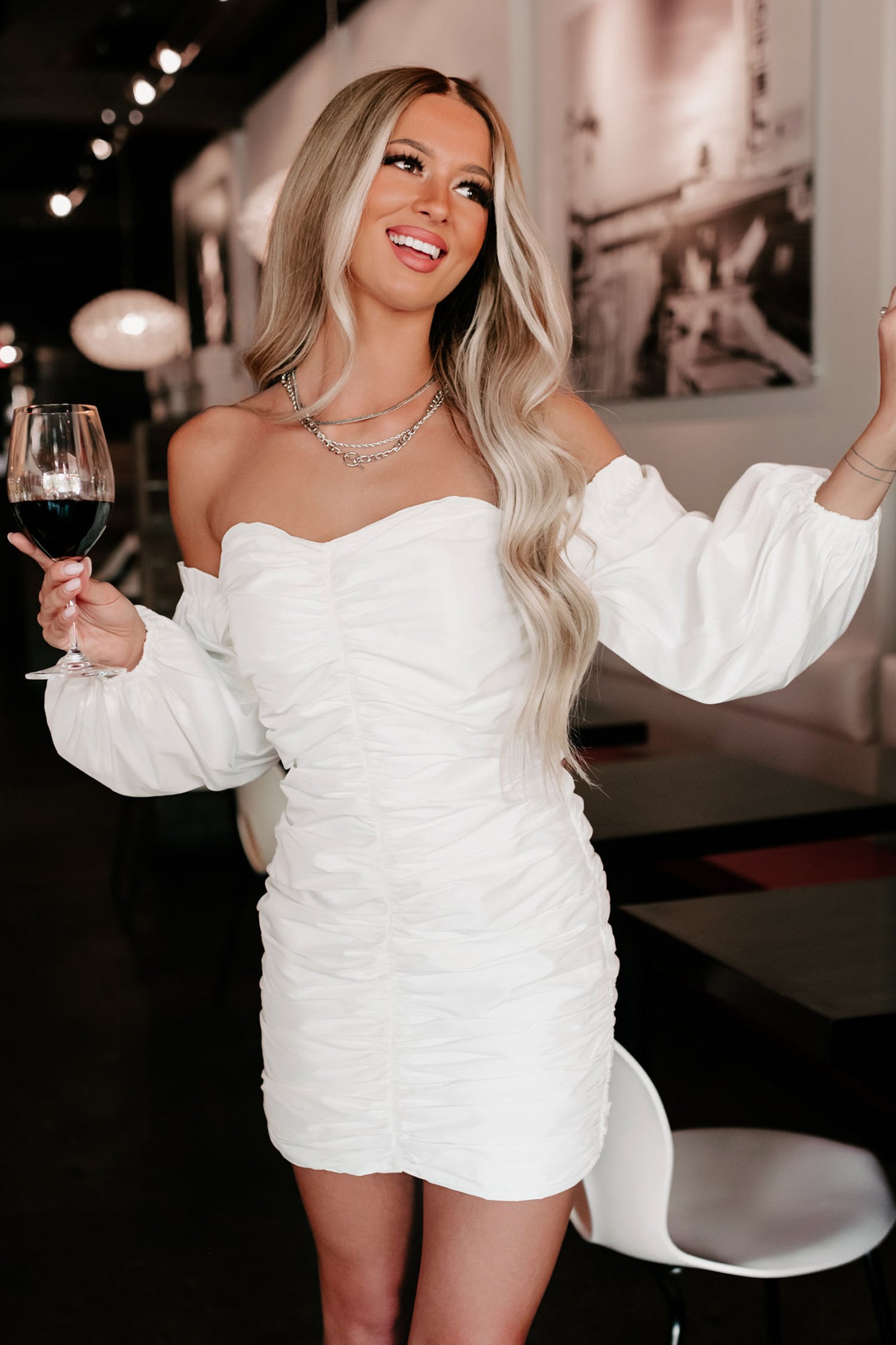 Another Hot Spell Off The Shoulder Mini Dress (Off White)-The Formal Wear