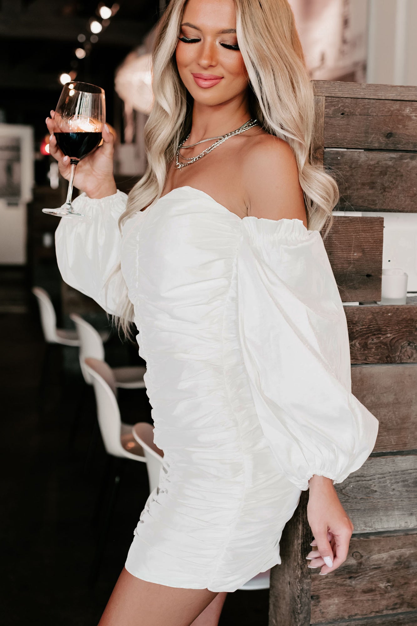 Another Hot Spell Off The Shoulder Mini Dress (Off White)-The Formal Wear