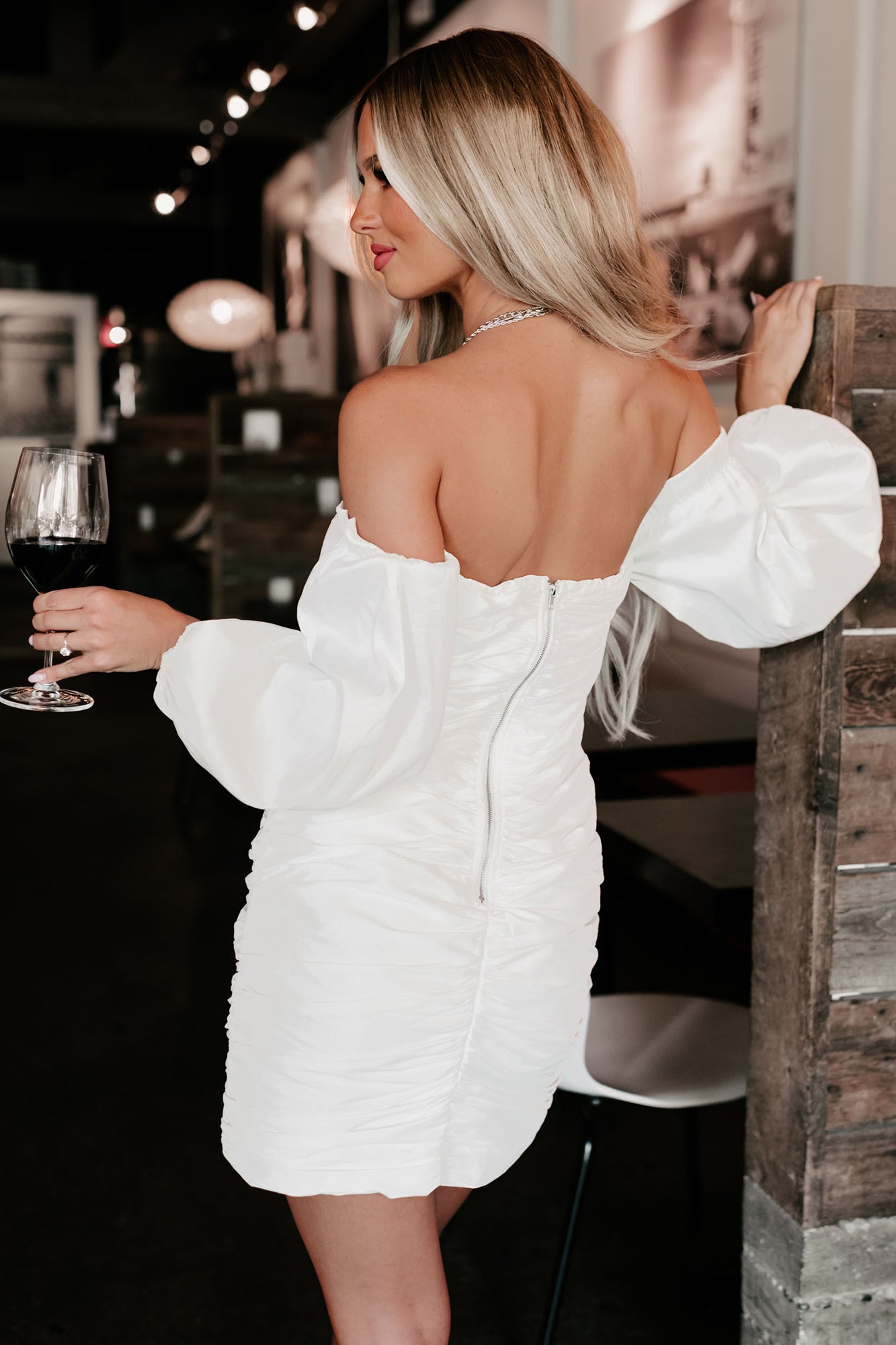 Another Hot Spell Off The Shoulder Mini Dress (Off White)-The Formal Wear