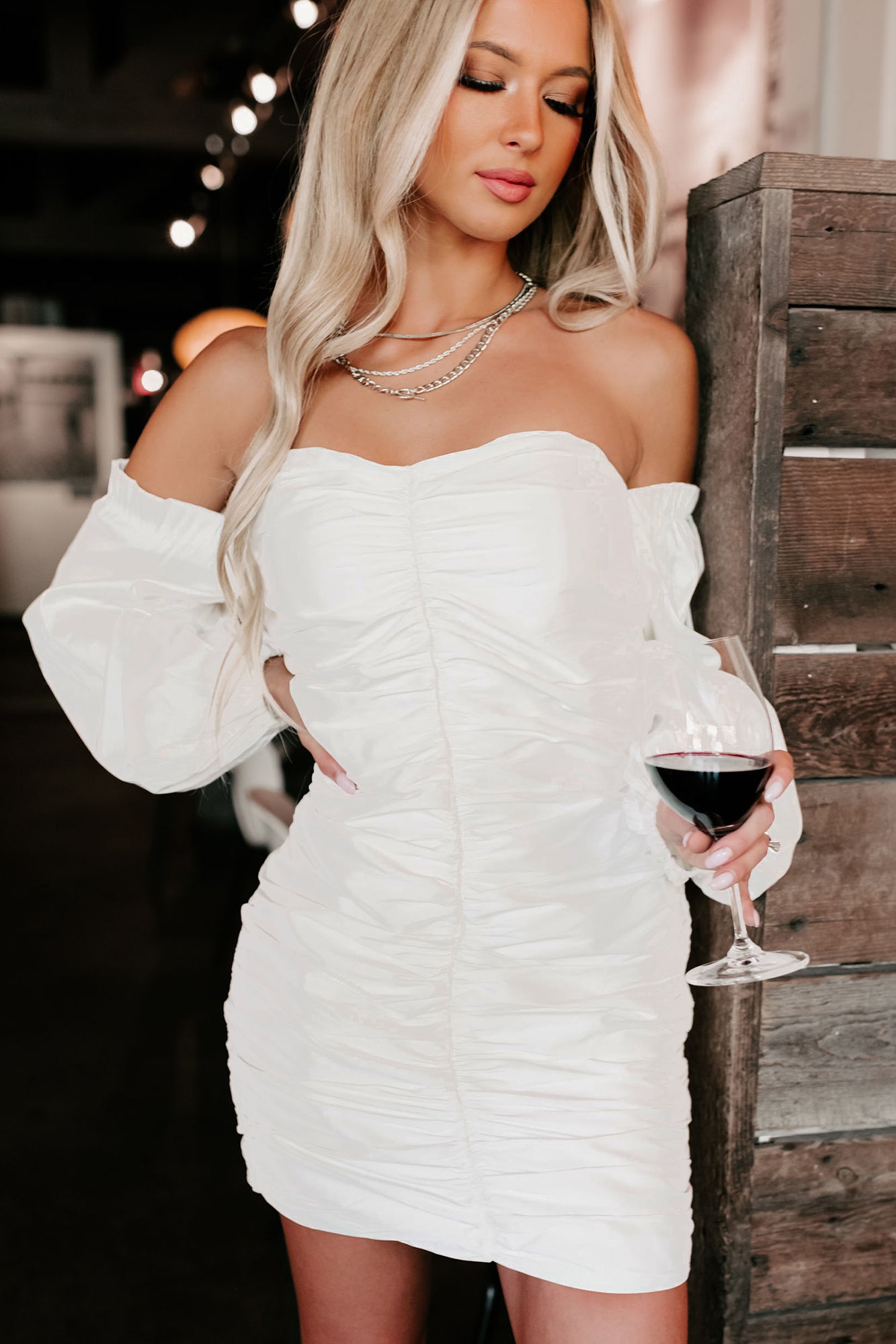 Another Hot Spell Off The Shoulder Mini Dress (Off White)-The Formal Wear