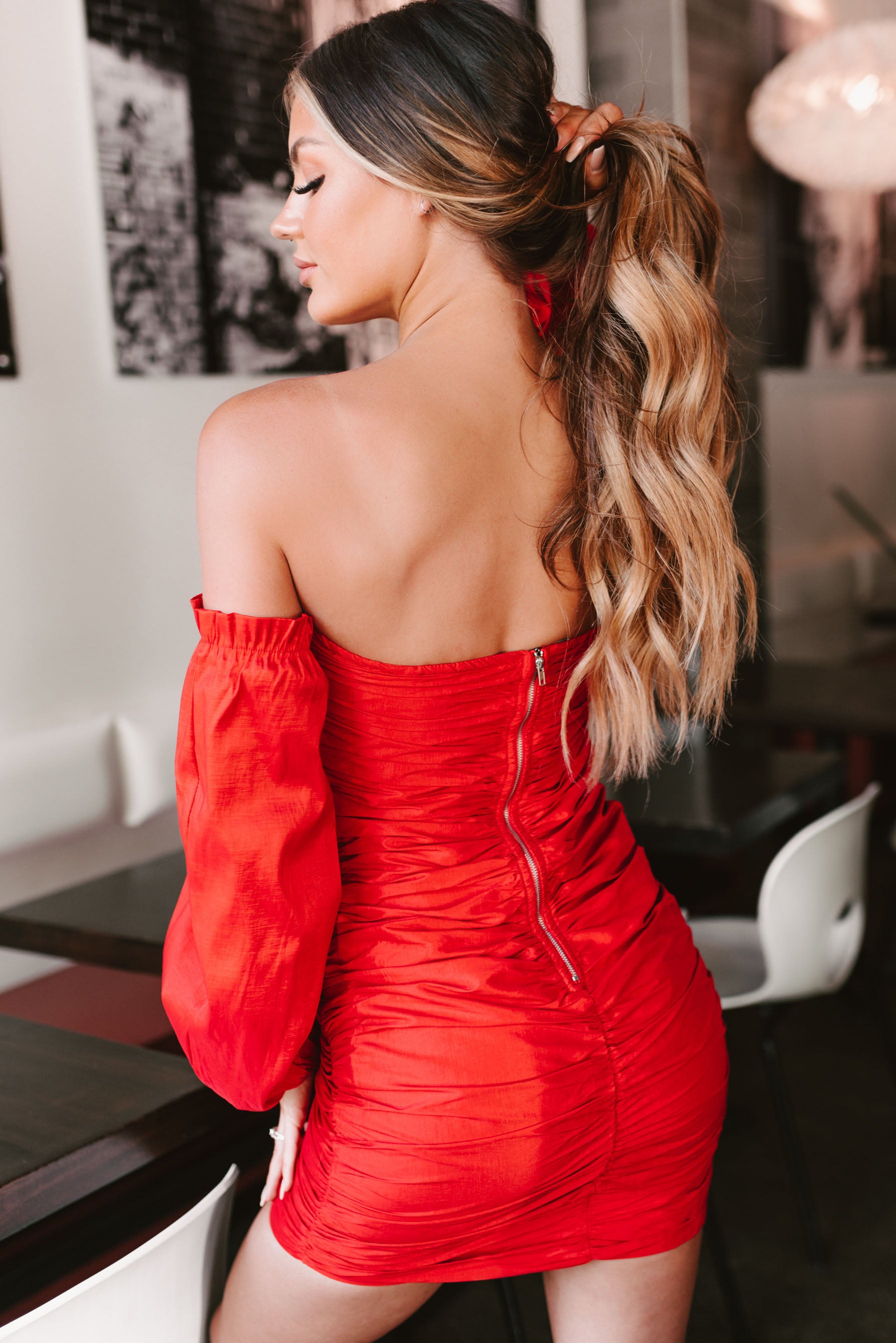 Another Hot Spell Off The Shoulder Mini Dress (Red)-The Formal Wear