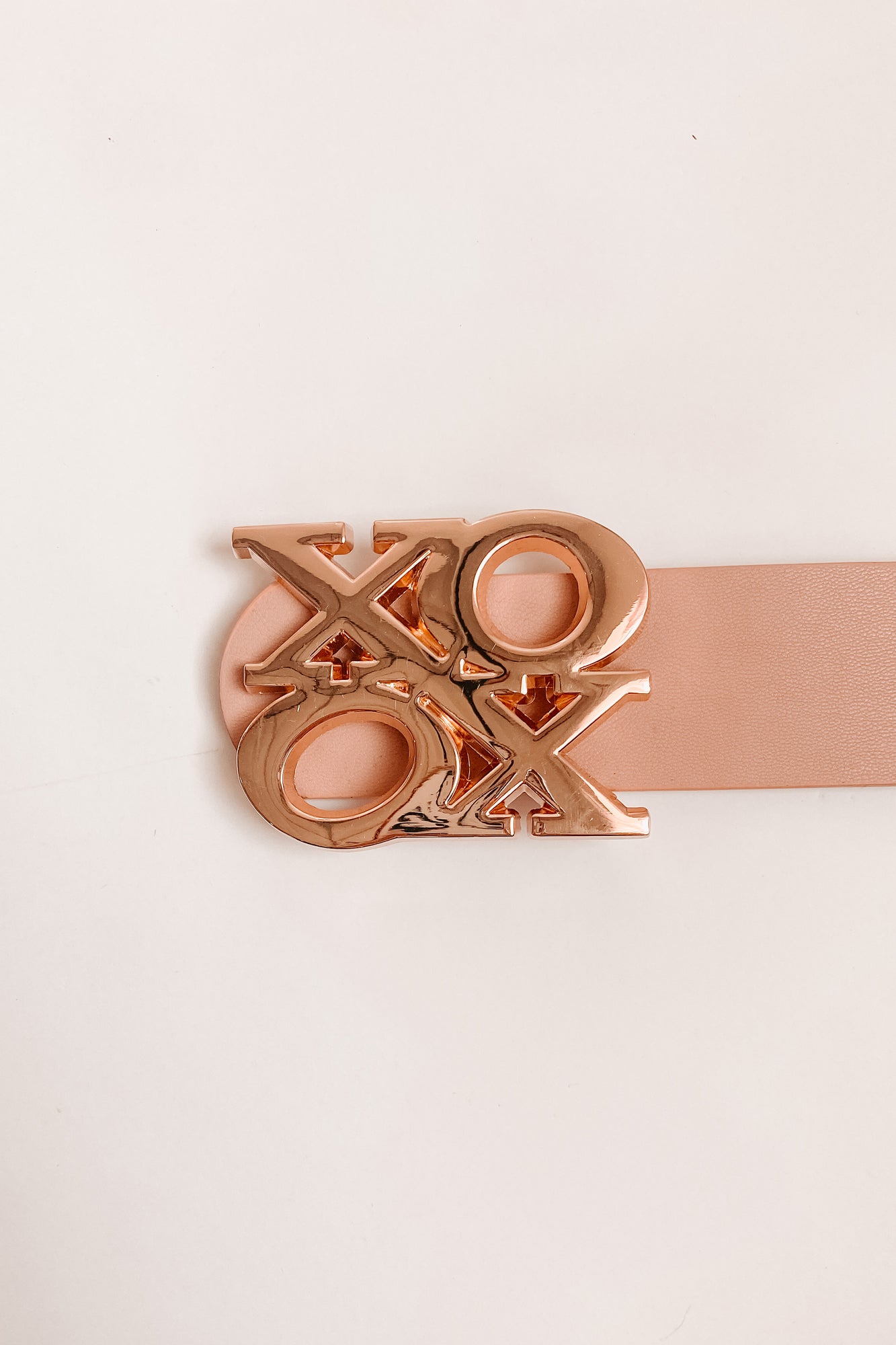 Genuinely Happy Faux Leather "XOXO" Buckled Belt (Blush)-The Formal Wear