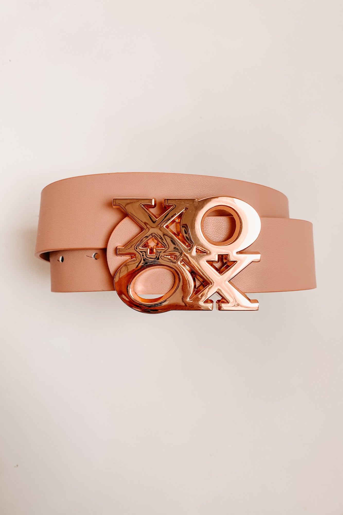 Genuinely Happy Faux Leather "XOXO" Buckled Belt (Blush)-The Formal Wear