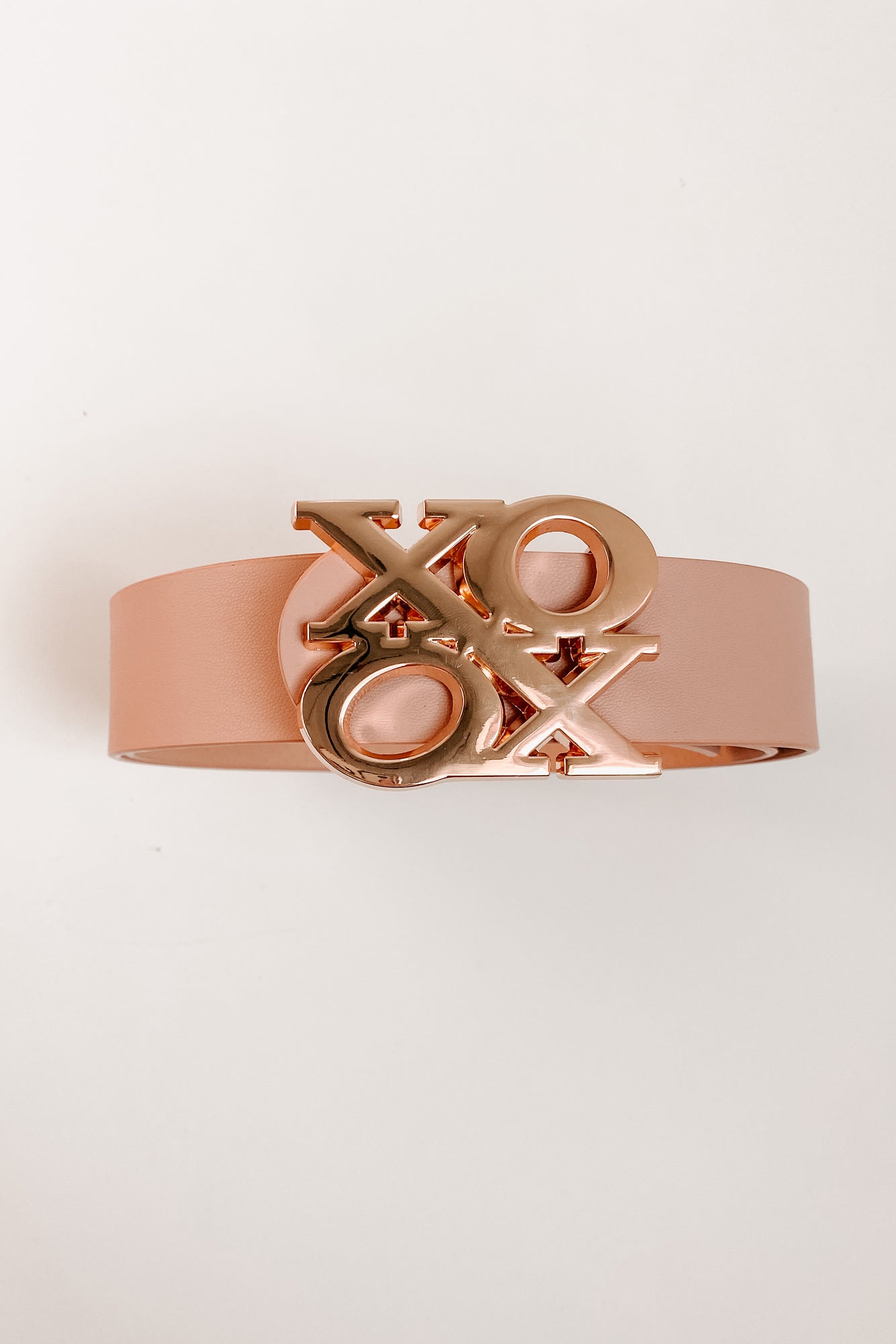 Genuinely Happy Faux Leather "XOXO" Buckled Belt (Blush)-The Formal Wear